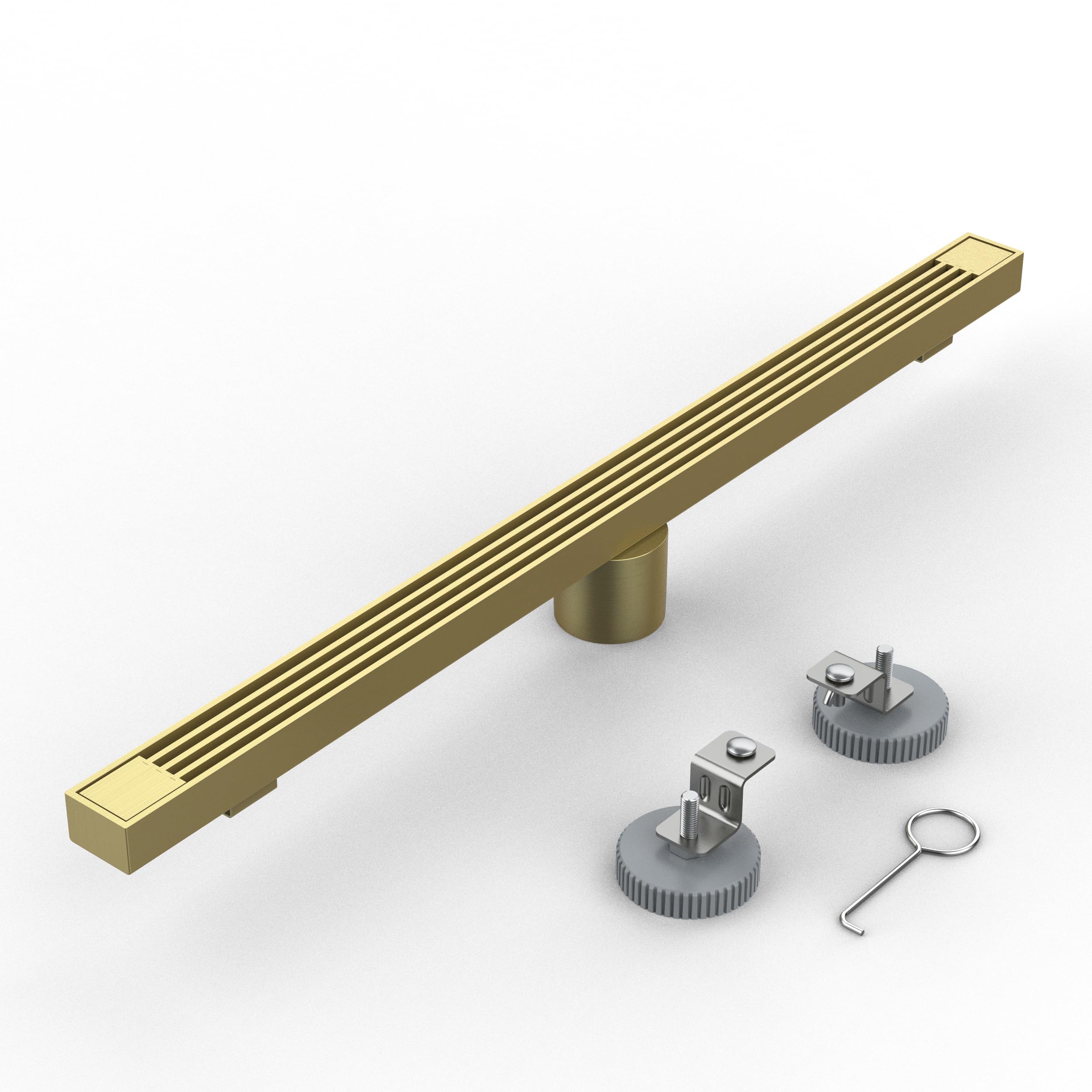 24 Inch Linear Shower Drain, Brushed 304 Stainless Steel Invisible Rectangle Extremely Narrow Shower Floor Drain, Latest Fashion Non-Slip Adjustable Hair Filter(Gold)