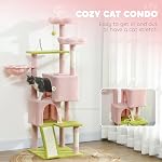PawHut 62" Flower Cat Tree, Multi-Level Large Cat Tower with 2 Condos, 2 Beds, Hammock, Sisal Scratching Posts & Pad, Plush Perch, Platforms, for Indoor Kittens, Pink