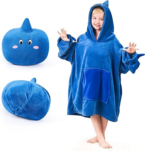 IVOKO Manta con capucha para niños, de gran tamaño, cálida y acogedora manta para adolescentes, sudadera con capucha de animales con manta plegable