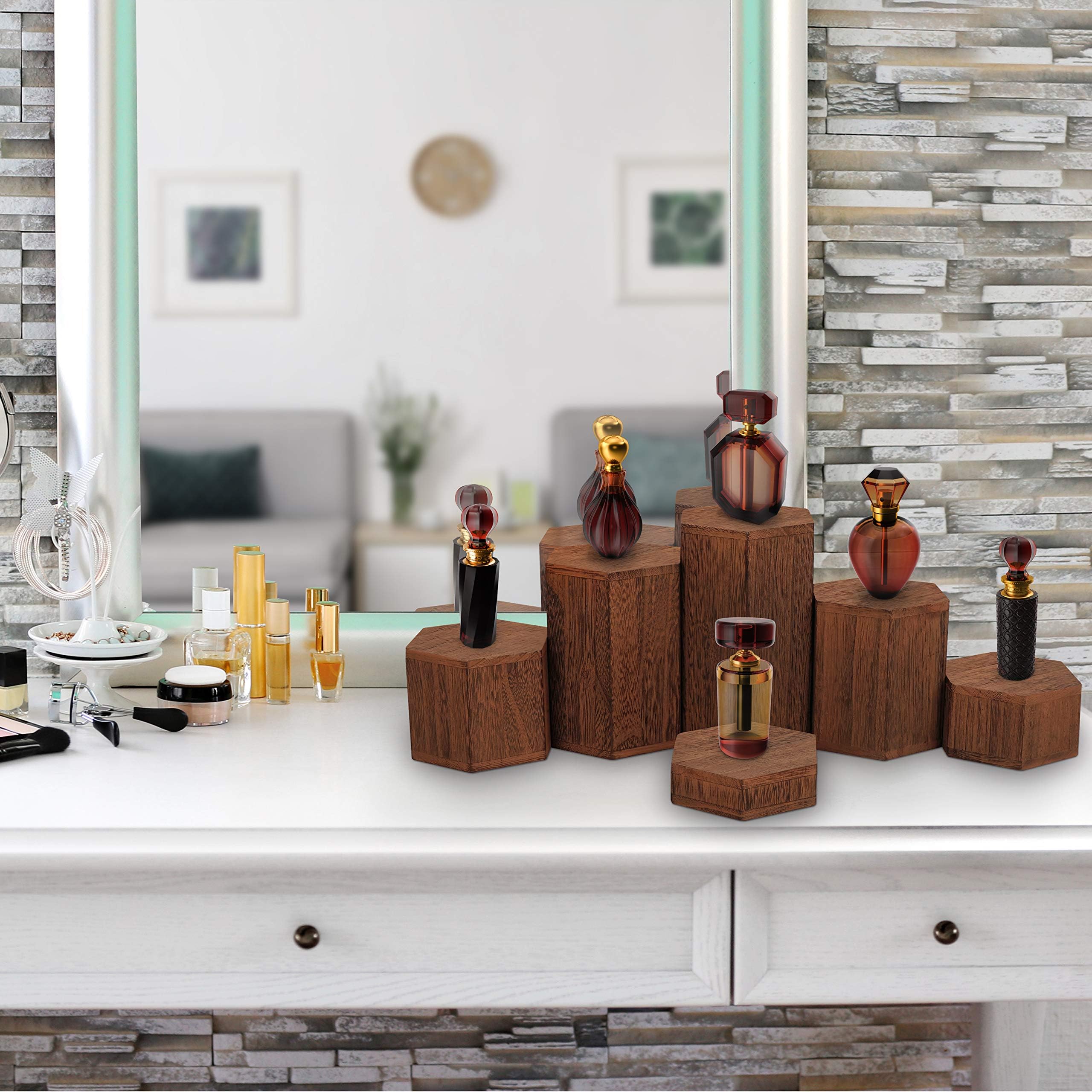 BELLE VOUS Alzatina in Legno Rustico Espositore (6pz) - Colonna per Vetrine e Ripiani - Ceppo Tronco per Gioielli, Arredo Casa, Cupcakes e Dessert - Centrotavola