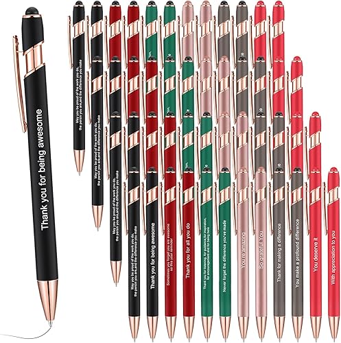 Outus 72 bolígrafos de agradecimiento para empleados a granel, con punta de lápiz capacitivo, inspiradores de tinta negra de metal, para