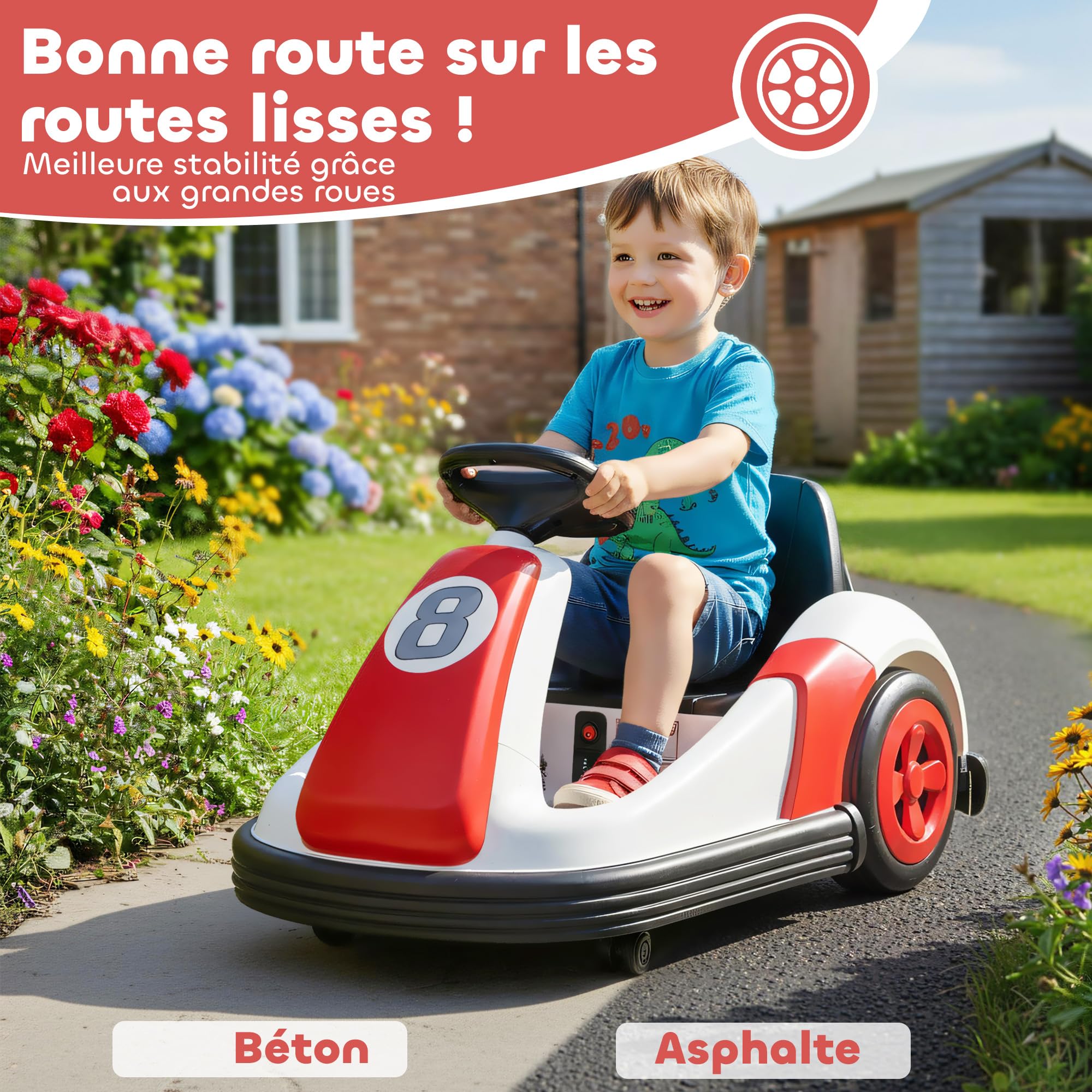 AIYAPLAY Voiture Tamponneuse Électrique Enfant 6V 360° Auto 3 Ans Rouge