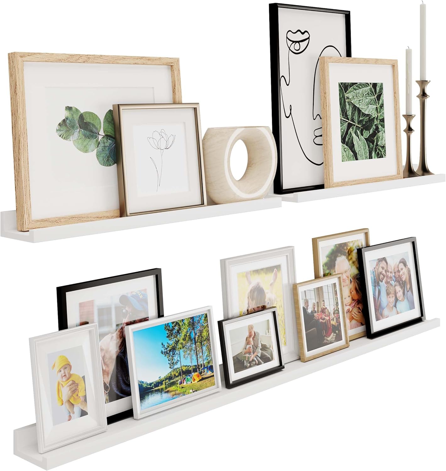 Wallniture Denver - Estantes flotantes de 48 a 24 a 24 pulgadas para marcos de fotos, decoración de pared de collage, juego de estantes de repisa de