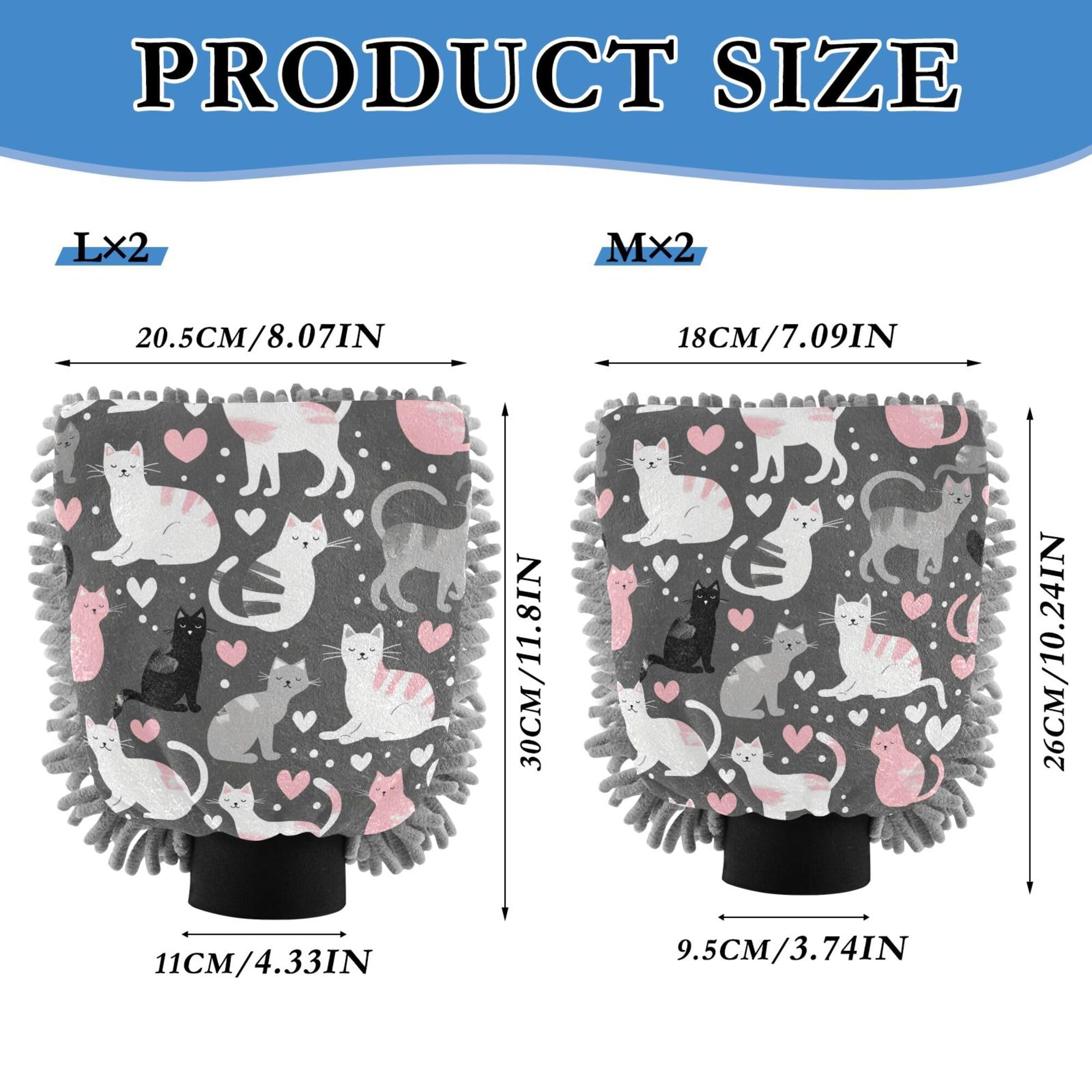 Cartoon Cute Grey White Peach Cats Wash Mitt for Cars 11.8'' Car Washing Glove Scratch-Free Washer Sponge for Wash Drying