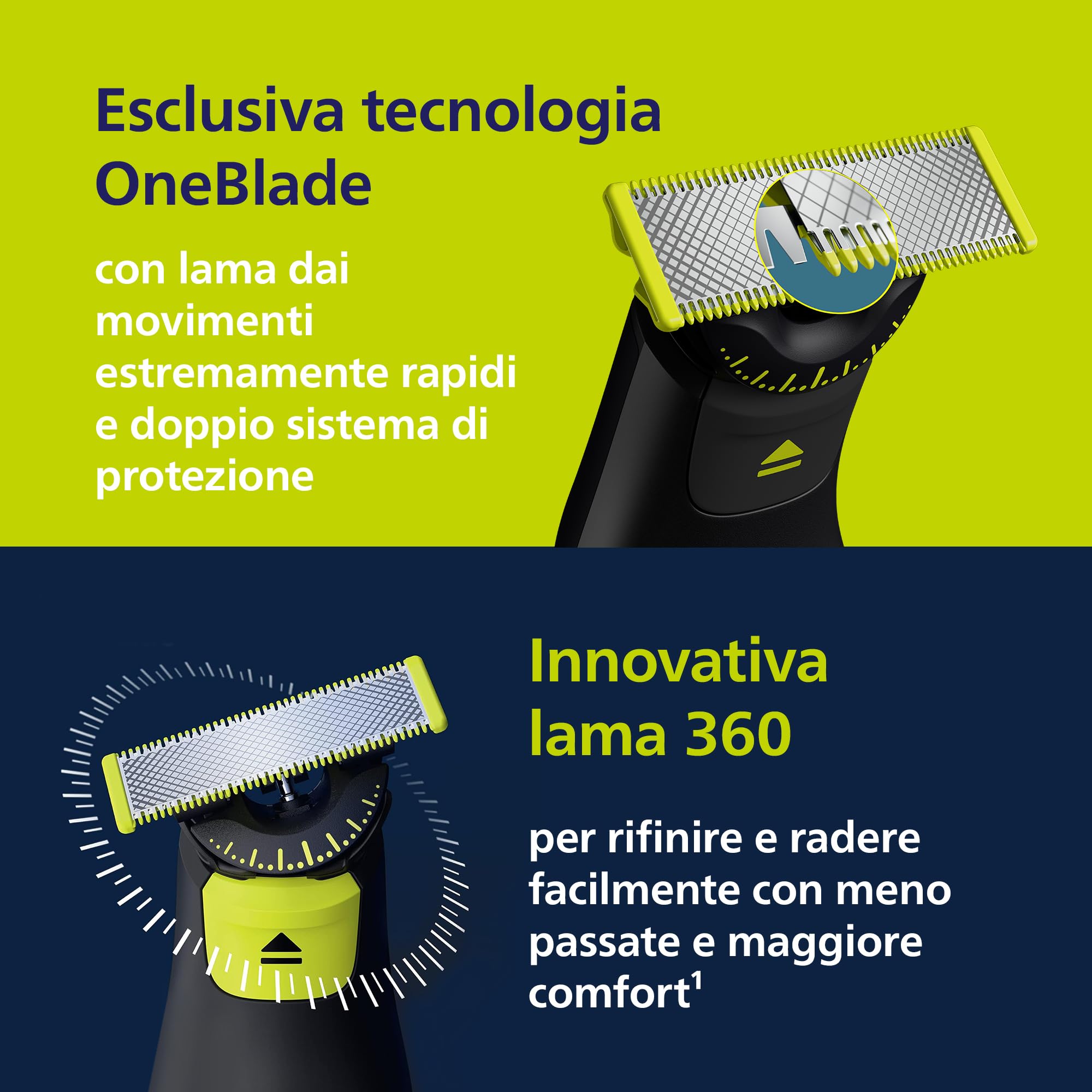 Philips OneBlade Pro 360 Autentico Regolabarba elettrico per viso e corpo, rasoio e depilatore, 3x 360 lame, 1x pettine da 20, 1x kit corpo, 1x supporto di ricarica, 1x custodia da viaggio, QP6652/35