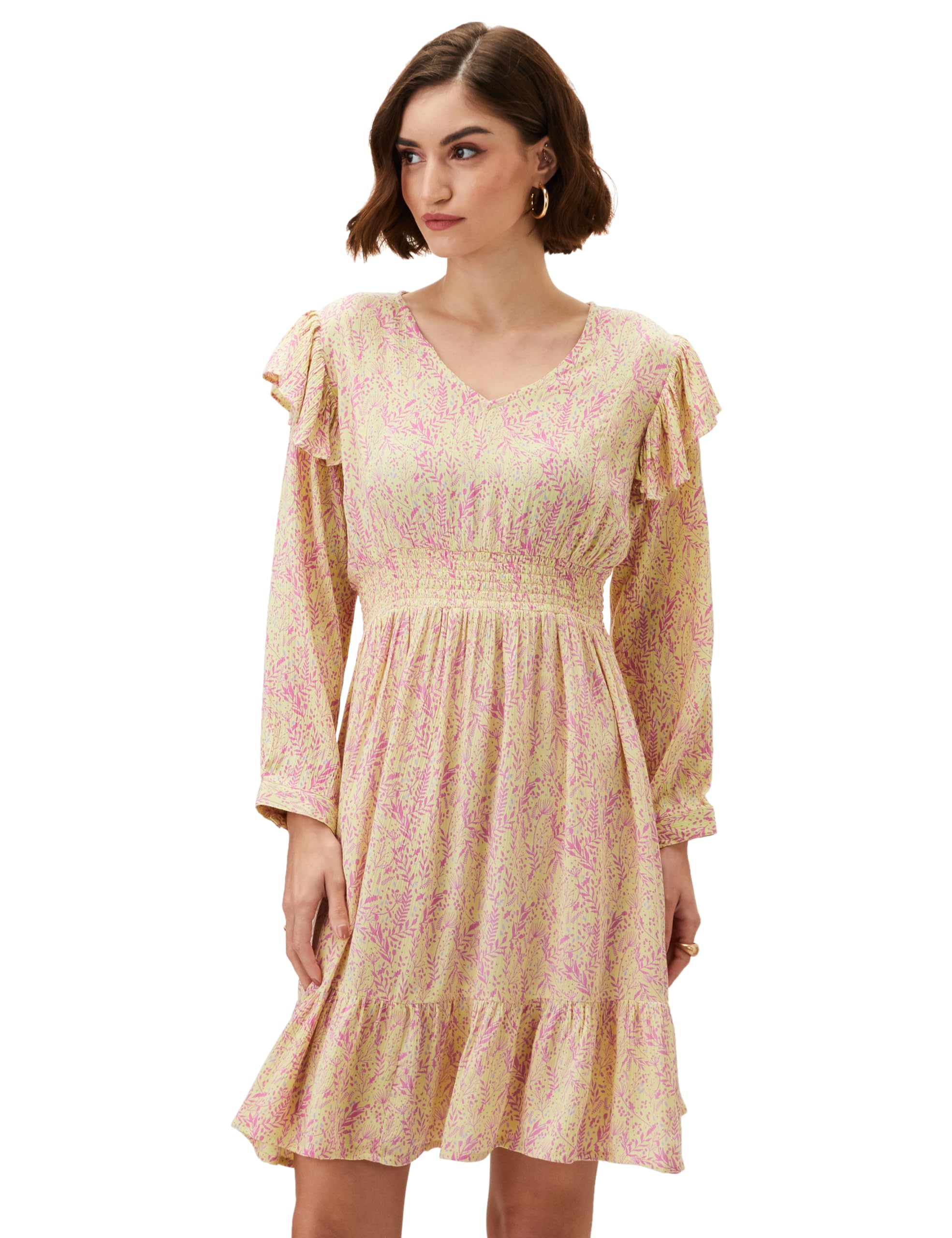 Amazon Brand - Eden & Ivy Women's Crinkled Rayon Fit and Flare One Piece Knee-Length Dress