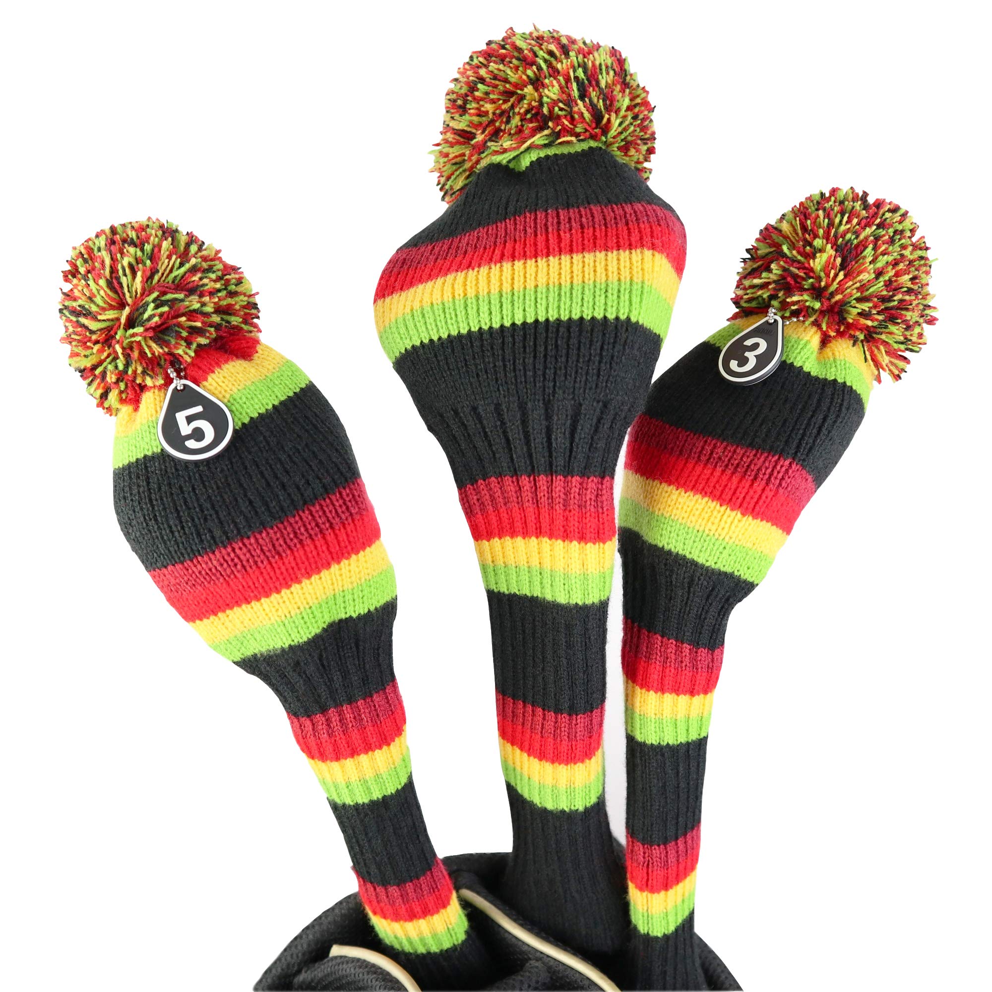 Hauni Stripes Knitted Golf Club Head Covers 3 Piece Set 1 3 5 Driver and Fairway HeadCovers Fits 460cc Drivers…
