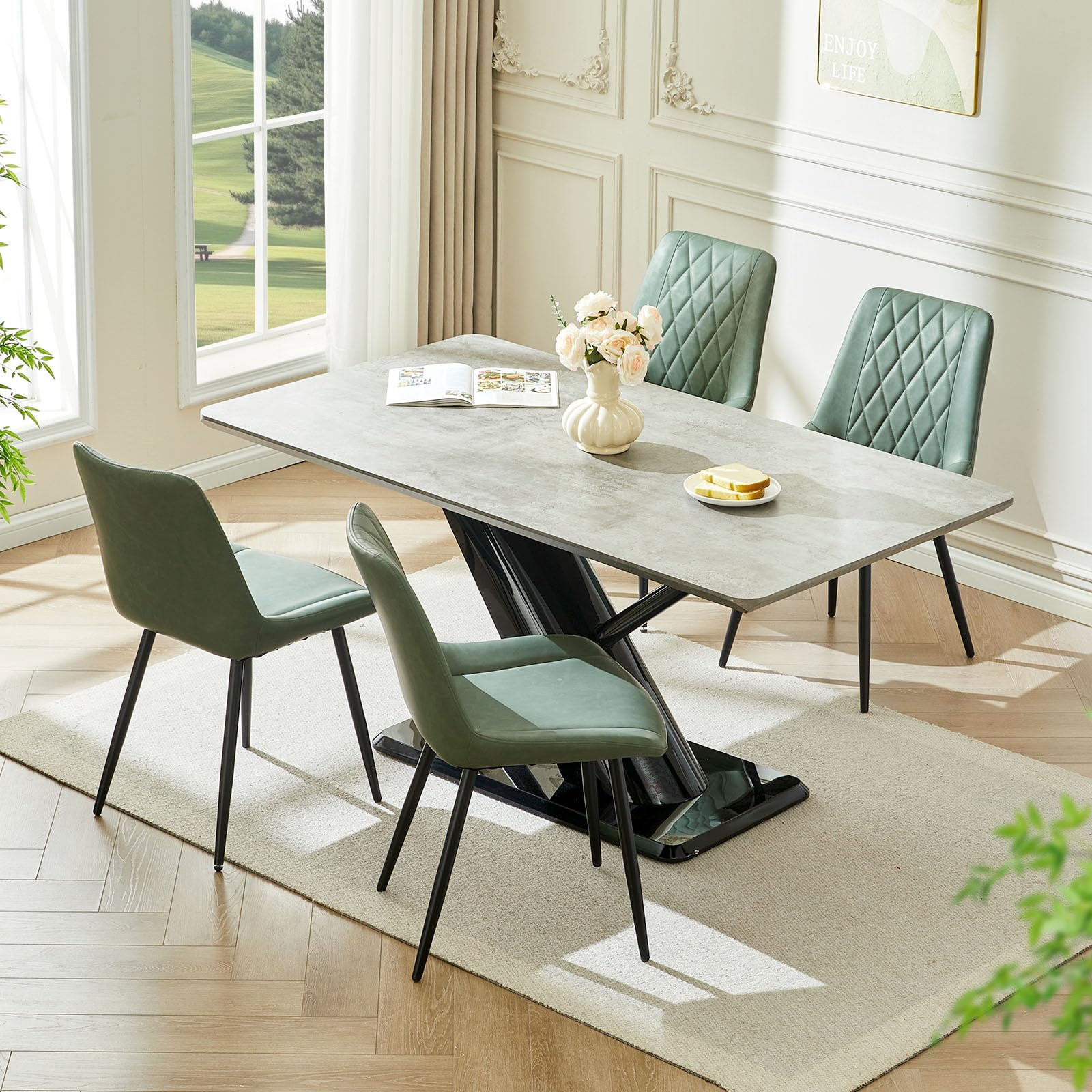 LEMROE Faux Leather Dining Chairs Set of 4 Green Chairs Upholstered Seat