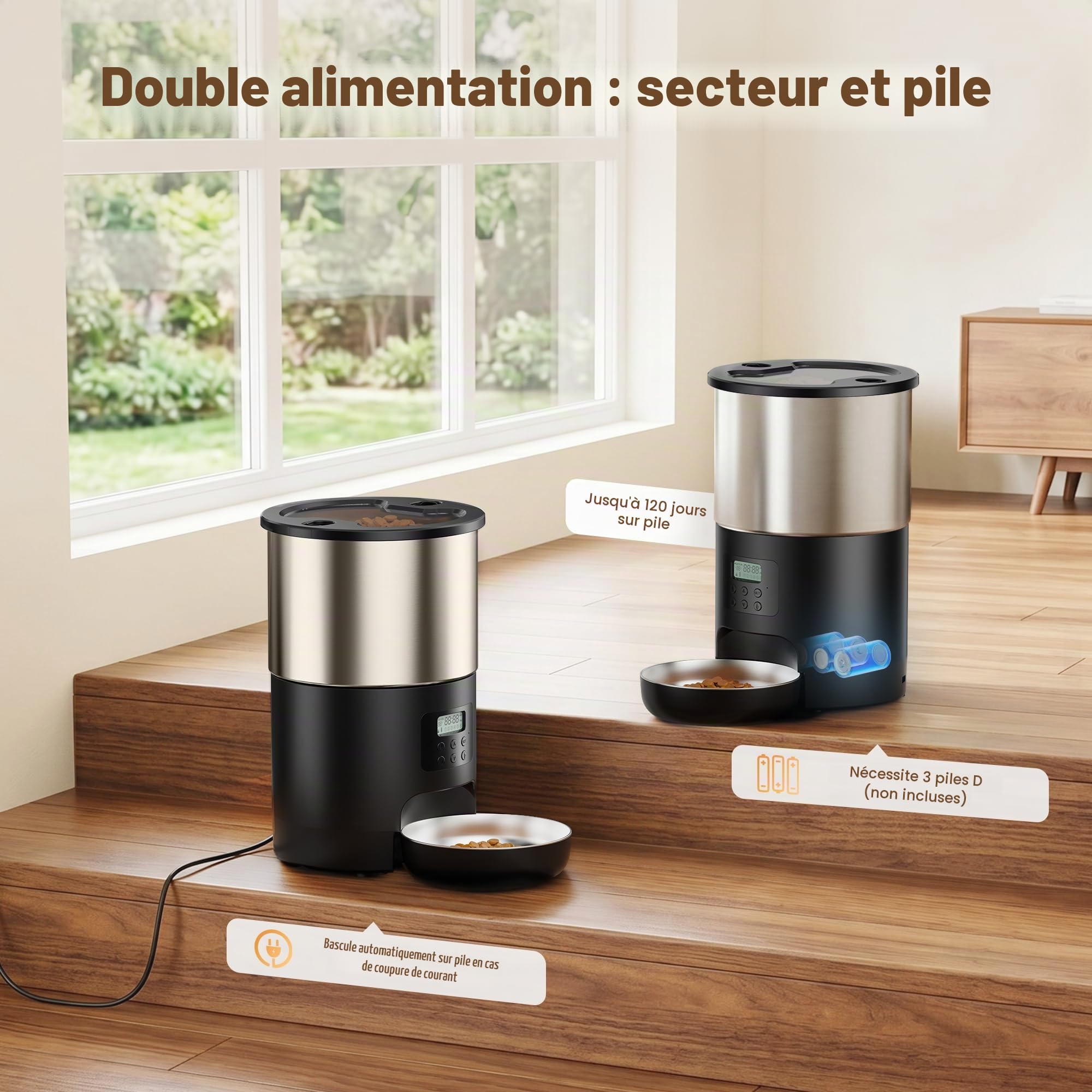 Fontaine a Eau Chat et Distributeur Croquettes: INOX 2.2L Fontaine à Eau pour Chat et 5L Distributeur Croquettes Chat Automatique - Mangeoire de Nourriture Animaux avec Minuterie Programmable 4 Repas