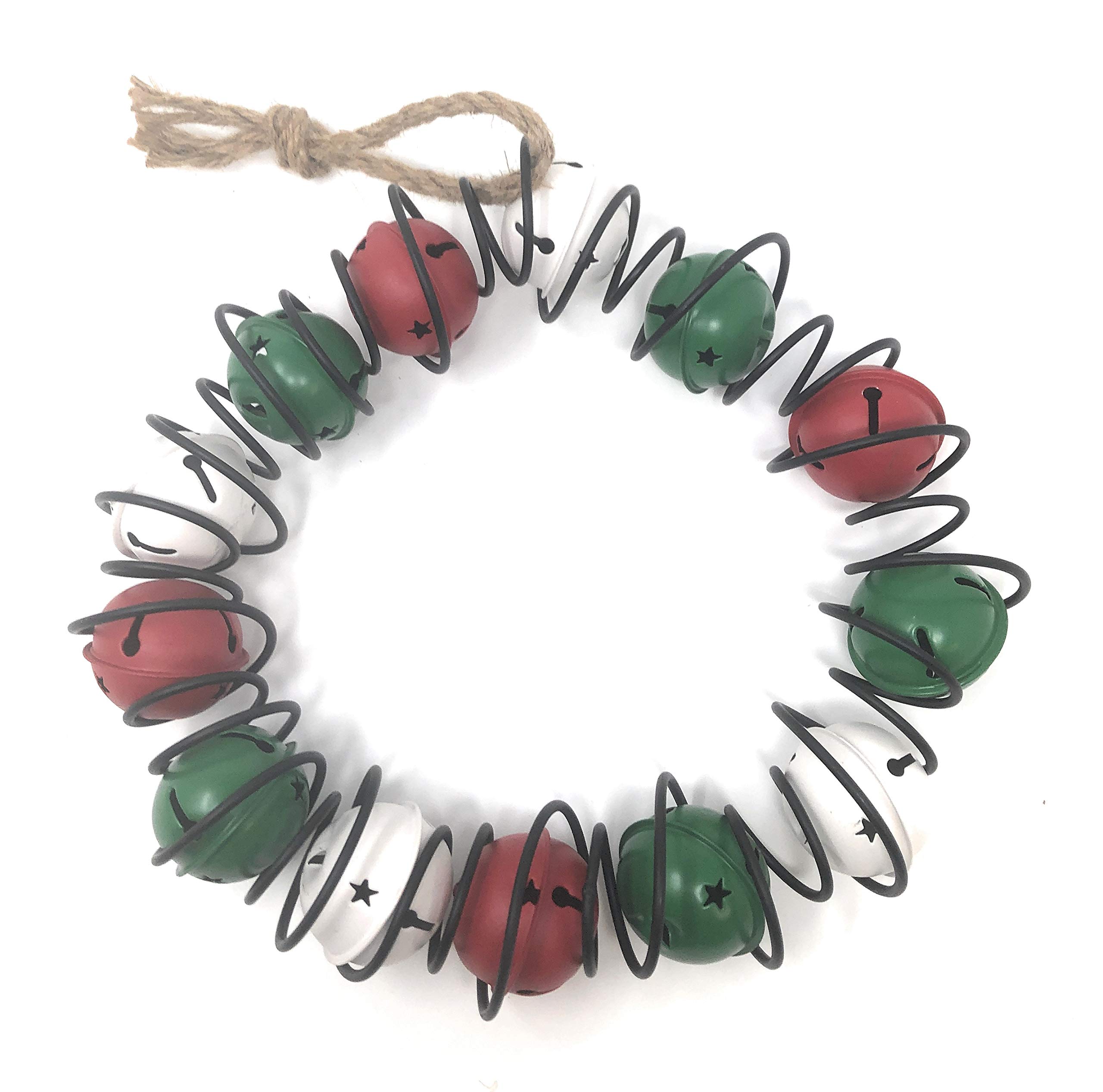 Hanna's Handiworks Christmas Metal 10 Inch Wreath Spiral Jingle Bells Red Green White Perfect for Hanging On Doors and Walls