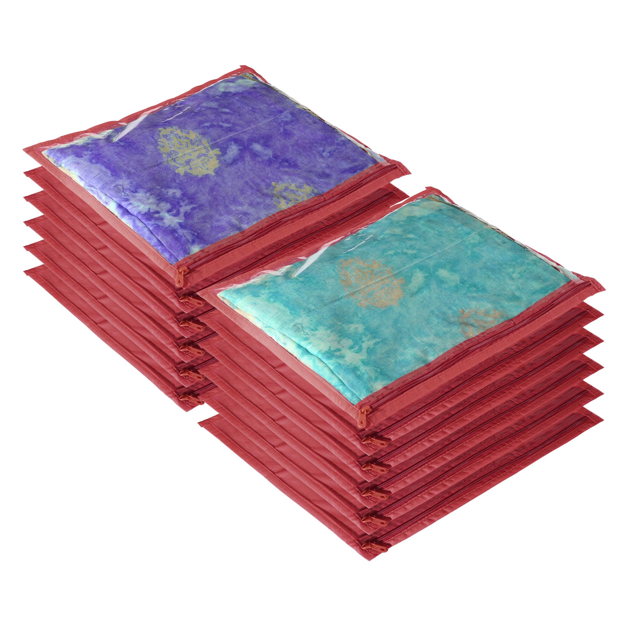 Kuber Industries Clothes Organizer For Wardrobe (Pack of 12) - Single Storage Organizer For Saree | Salwar Suit | Lehenga Chunni - Dress Organizer For Wardrobe - Single Saree Covers With Zip (Maroon)