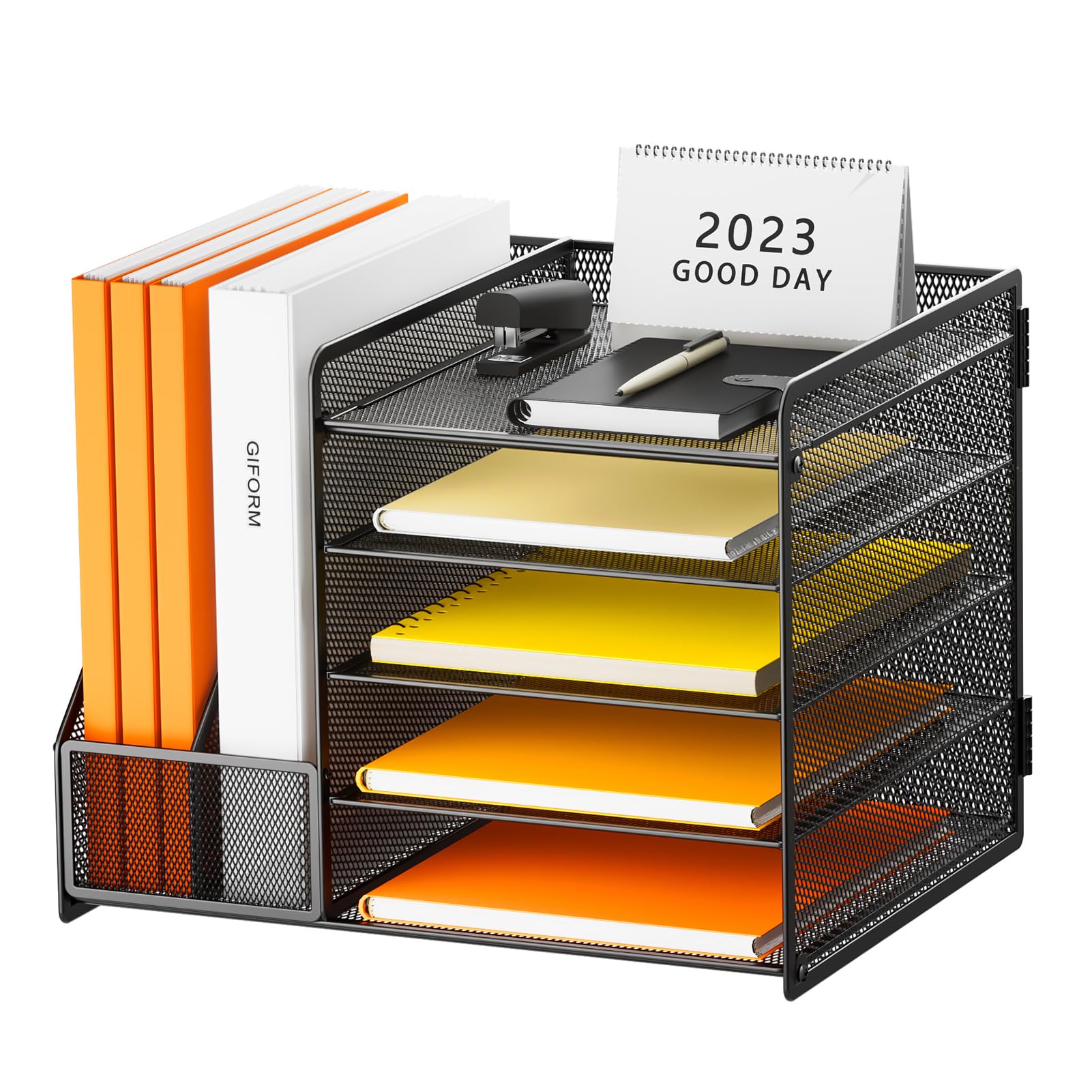 Organiseur De Bureau 5 Niveaux Restorgan – Porte-fichiers Et Corbeille Maille | Rangement Pratique Noir - 11