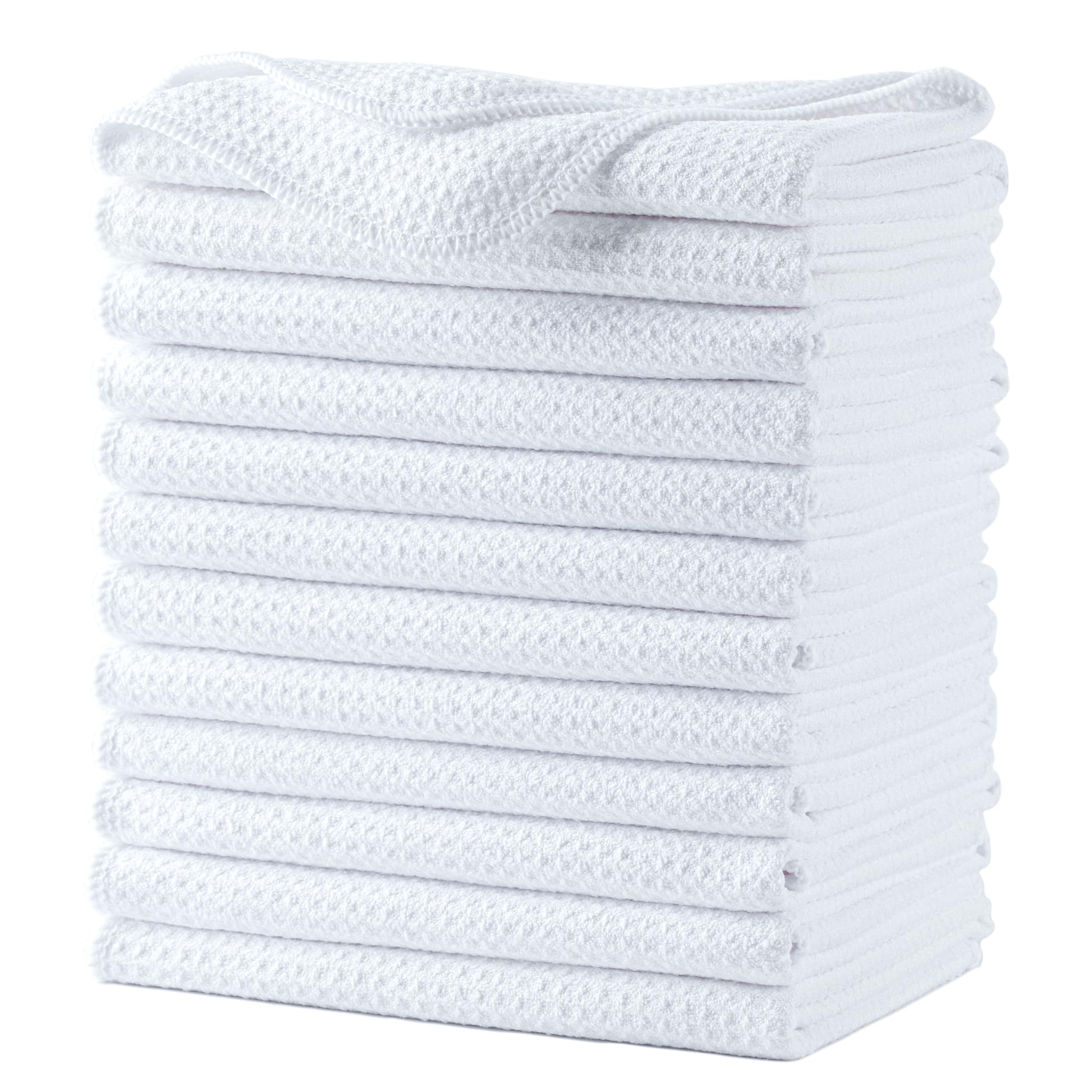 Premium Microfibre Kitchen Dish Tea Towel Waffle Weave (White, 40x71) 12 Pack