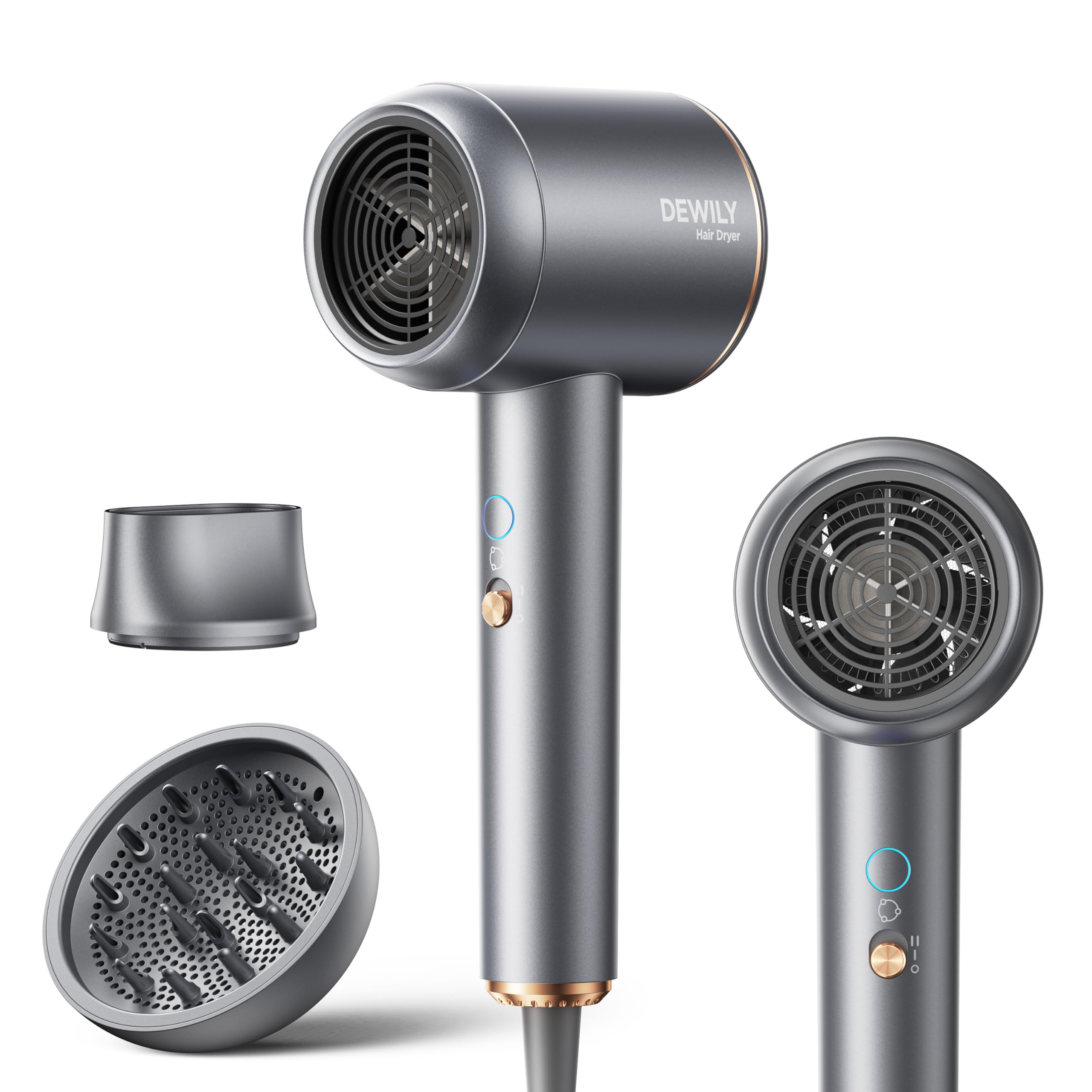 Ionen Föhn mit Diffusor 1800W - DEWILY Schnelltrocknen Haartrockner Hair Dryer, 3 Temperatureinstellungen/ 2-Gang, Kompakt Tragbar Reisefön mit Diffusor für Locken