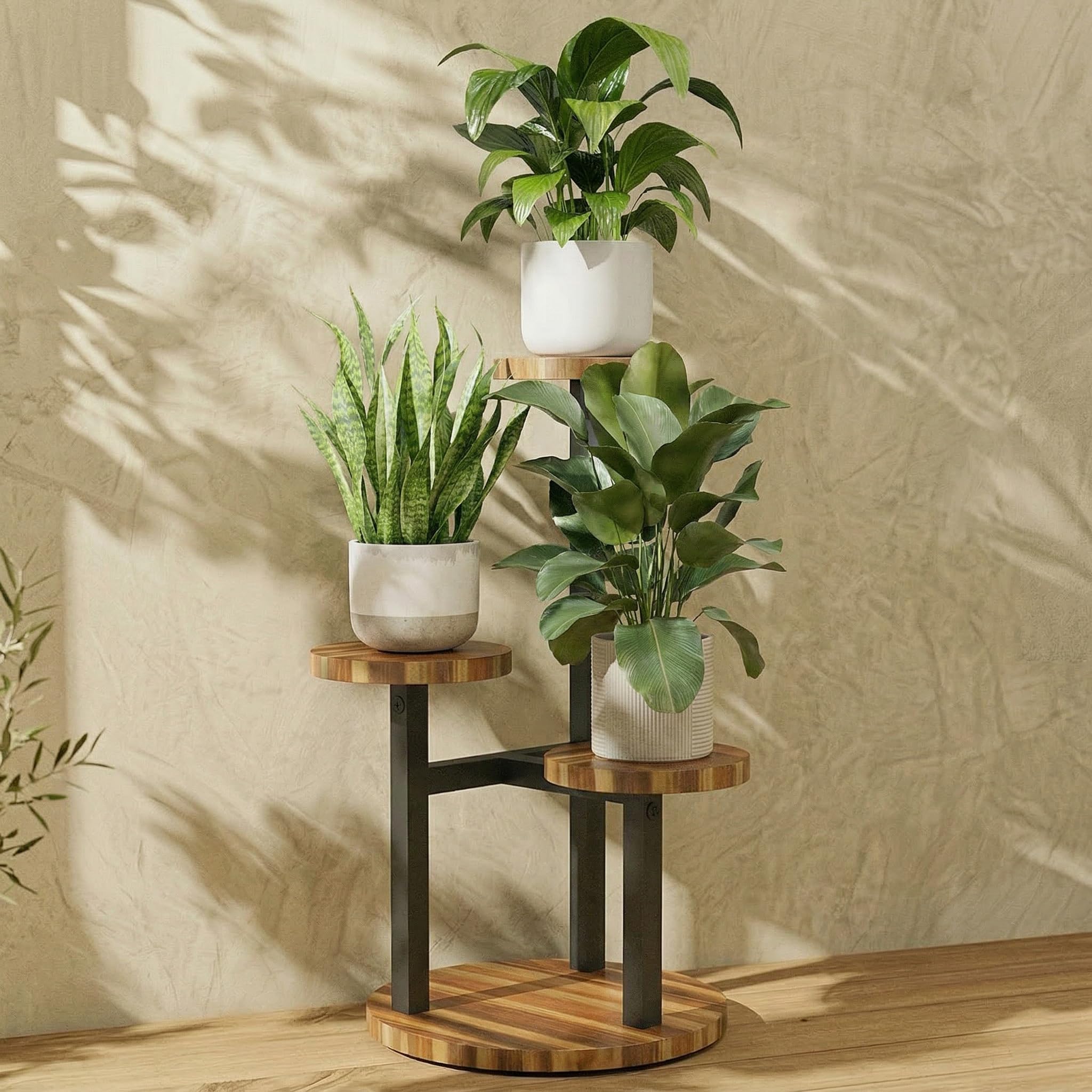 Bamworld フラワースタンド 室内 3段 花台 プランタースタンド コンパクト観葉植物台 植物棚 おしゃれ 植木鉢台 植木鉢スタンド リビング 寝室 ベランダ
