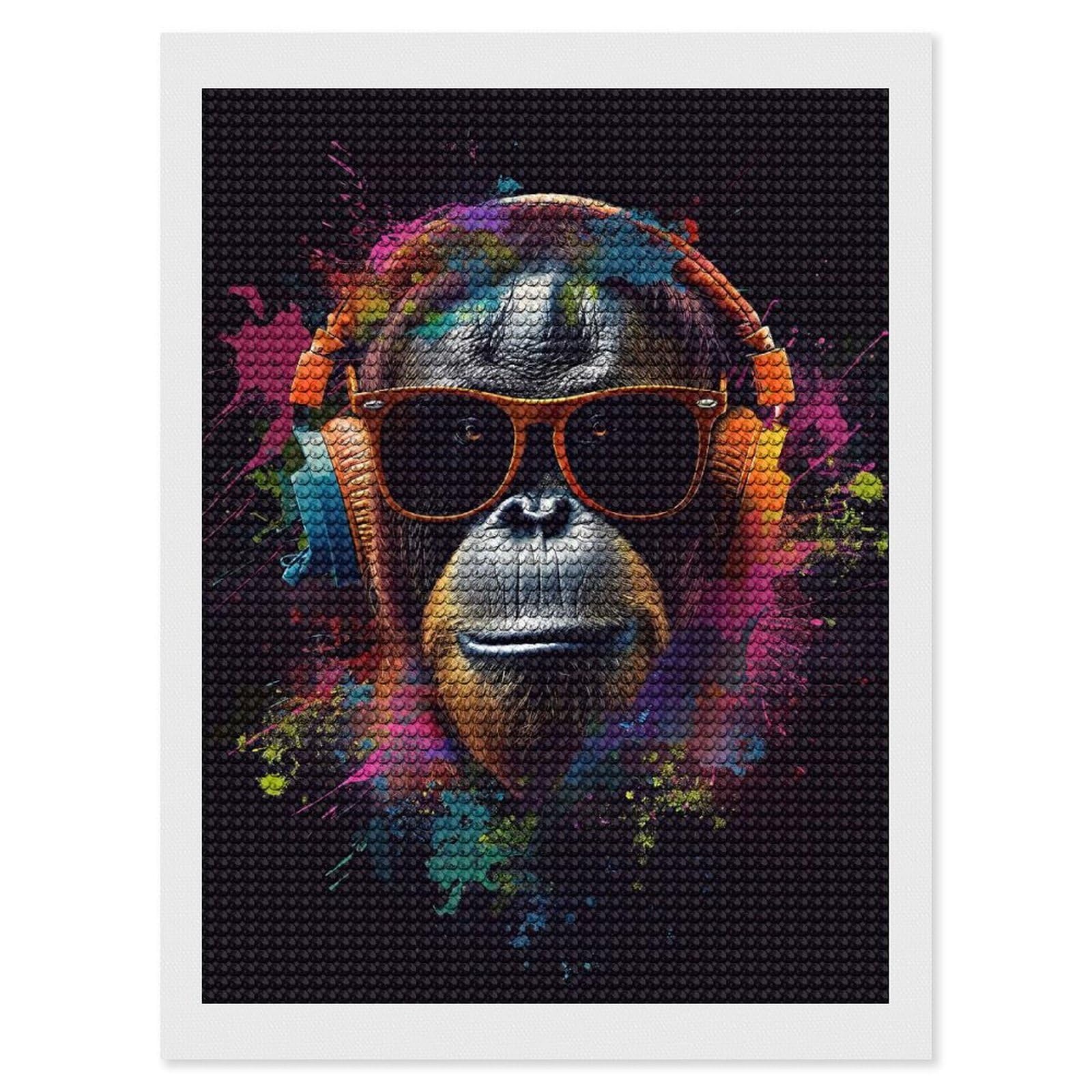 Junmoney Orangutan Colorful Diamond Art Canvas 12"x16", Easy Handmade Project, Complete Accessories, Bedroom Decor, Birthday Gift