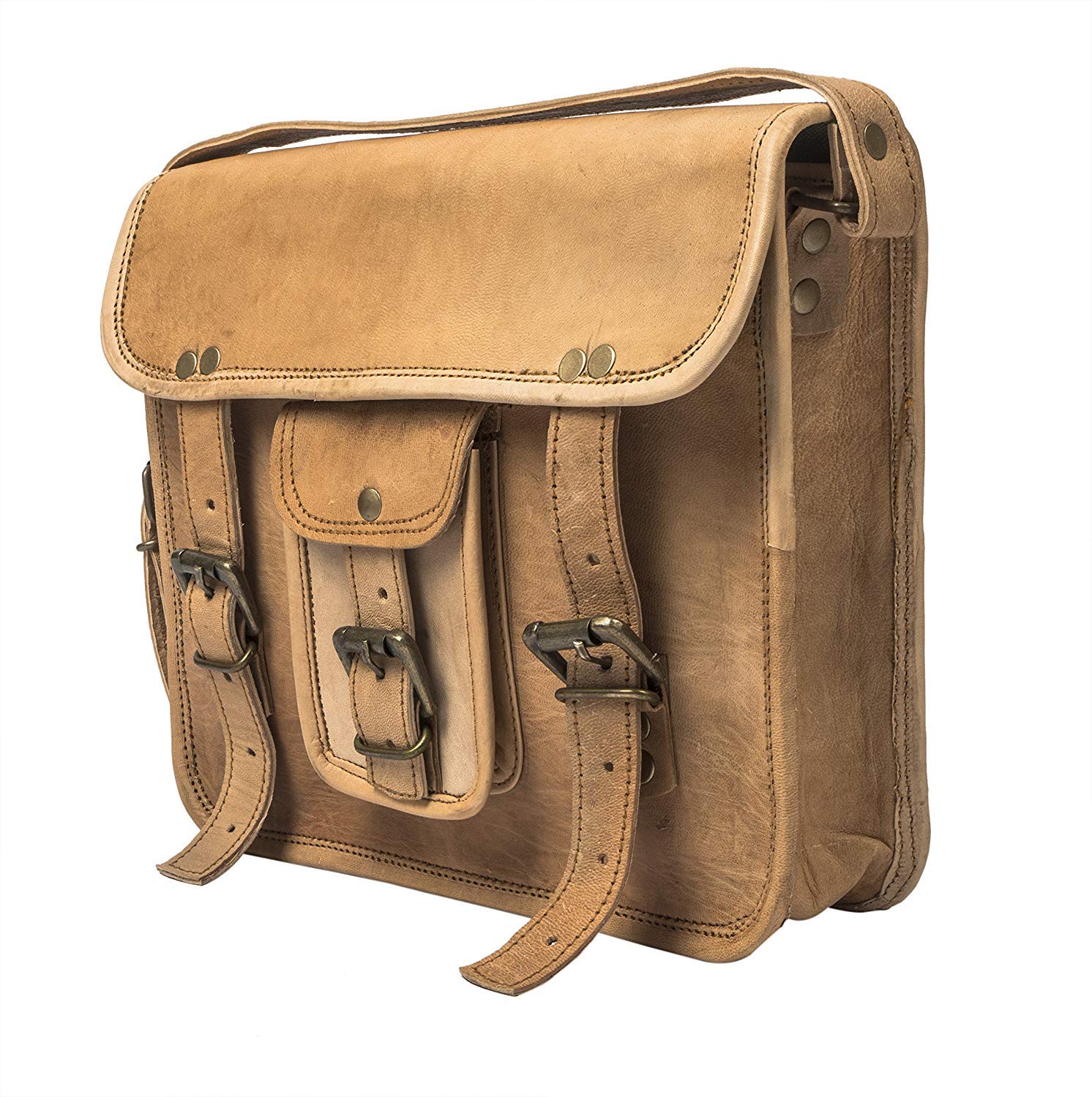 Hyena RSN Brown Leather Laptop Messsenger Bag with Buckle Closure