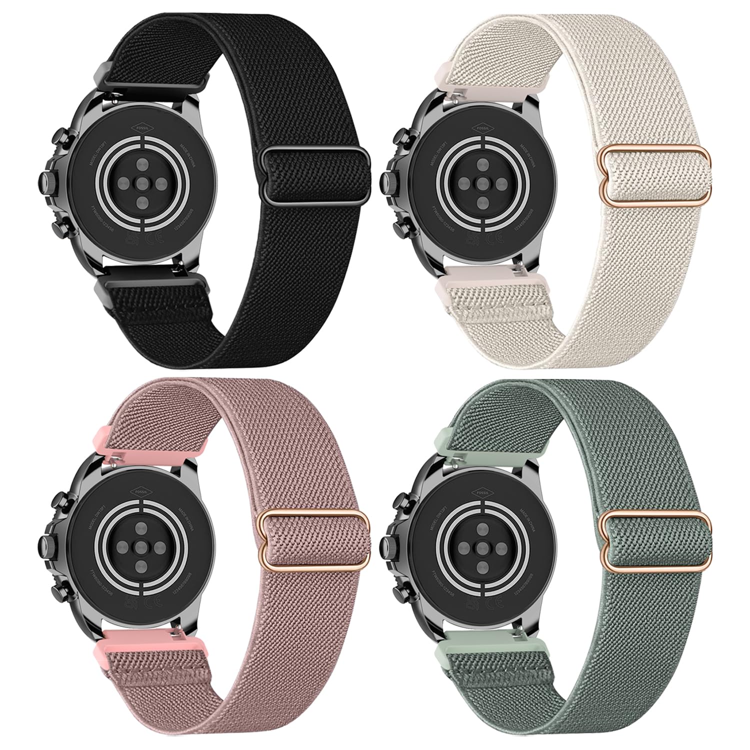4 Pack Multicolor 18mm 22mm Stretchy Nylon Watch Bands Compatible with Fossil Watches