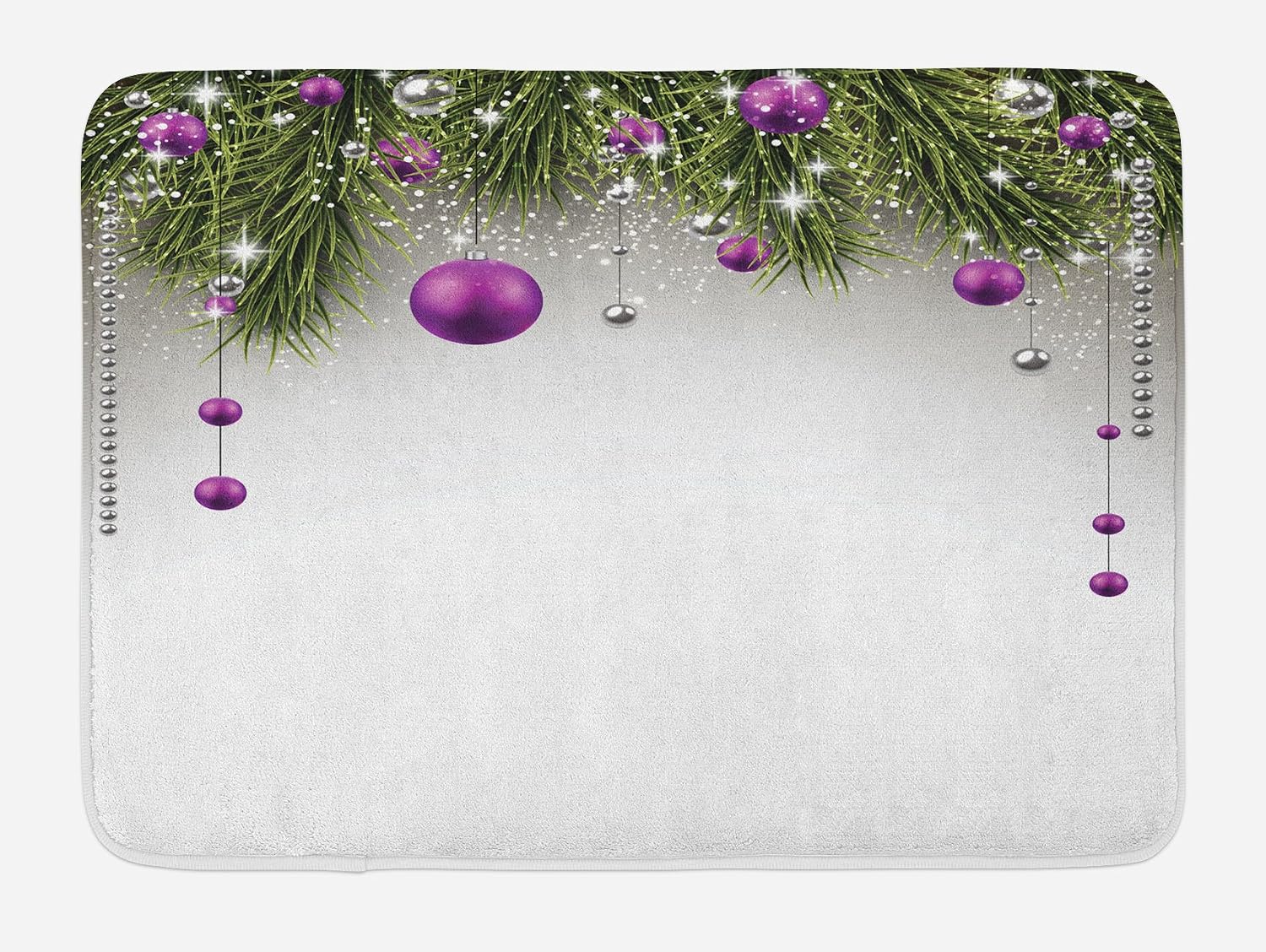 Ambesonne Christmas Bath Mat, Traditional Celebration Theme Pendant Stars Baubles Ornate Snowflakes, Plush Bathroom Decor Mat with Non Slip Backing, 30.2" x 20", Grey Red White image 4