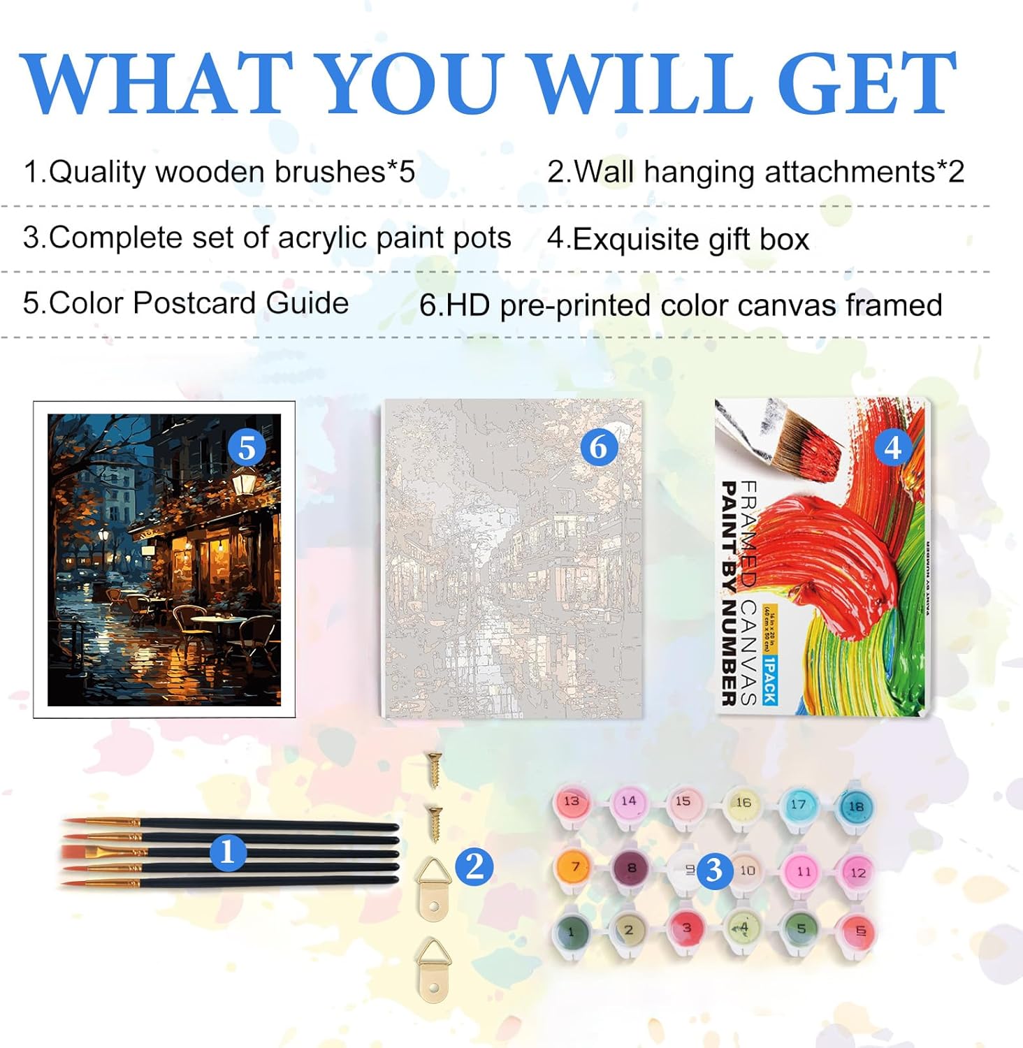 PRASIO Framed Paint by Numbers Kit for Adults Beginner, Landscape Adult Paint by Number Kits on Canvas Framed, DIY Acrylic Watercolor Oil Paint by Numbers with Frame for Gift Home Decor 16x20 Inch