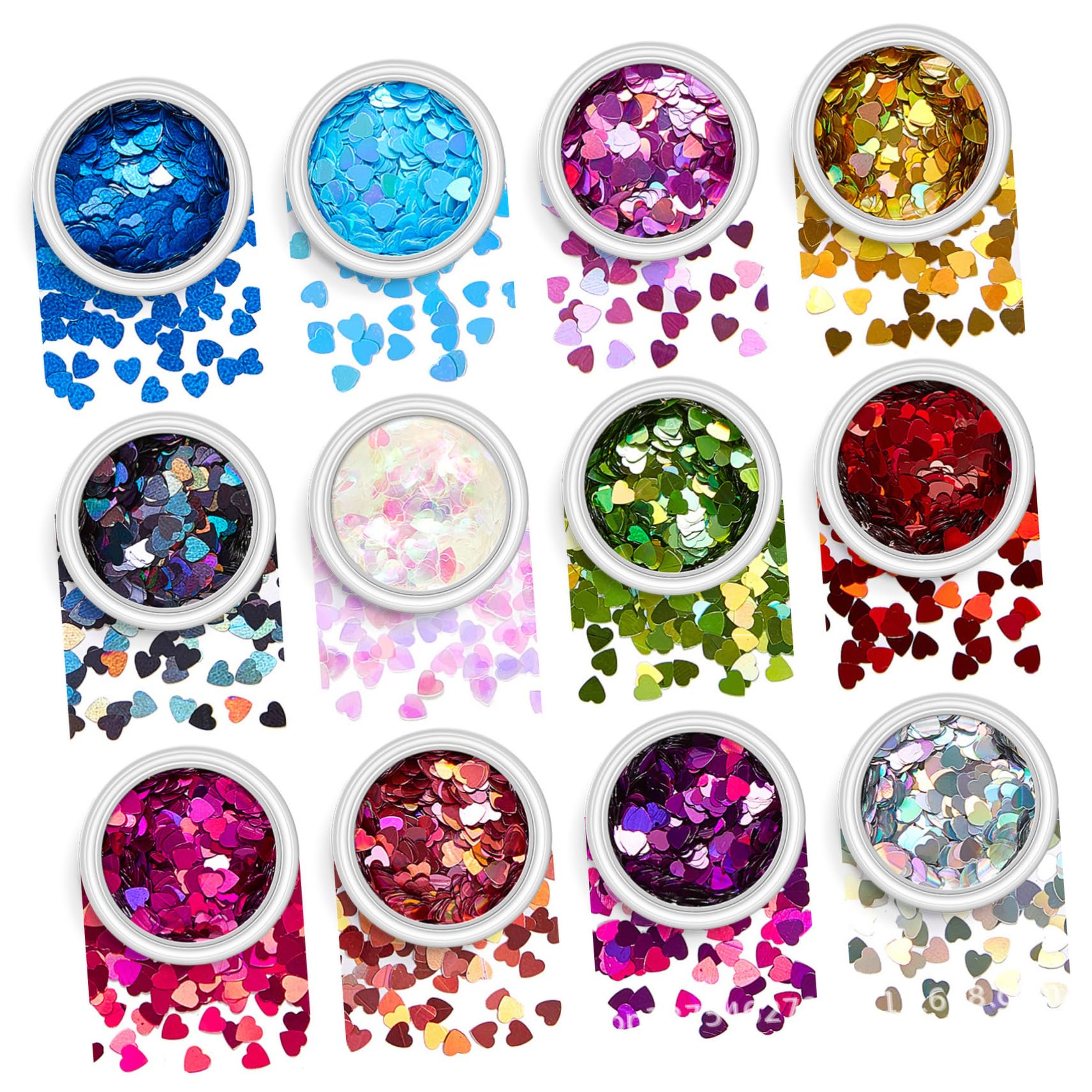 Healeved Valentine's Day Heart Manicure Set Nail Glitter 12 Boxes of Heart Shaped Glitter Flakes for Nails