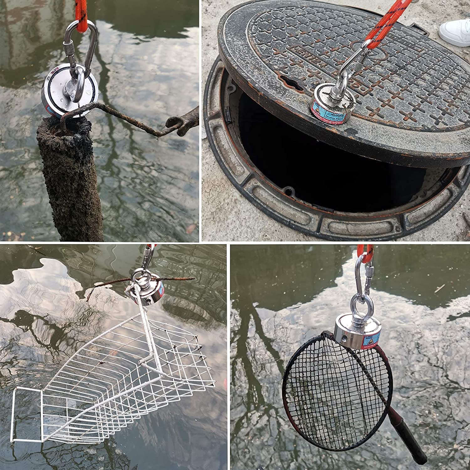ULIBERMAGNET Super mocne dwustronne magnesy wędkarskie, z magnesem neodymowym 400 kg N52 połączony z liną, do wędkarstwa magnetycznego i poszukiwania skarbów pod wodą