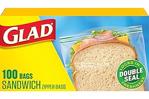 Glad Zipper Food Storage Sandwich Bags, 100 Count, Leak Proof