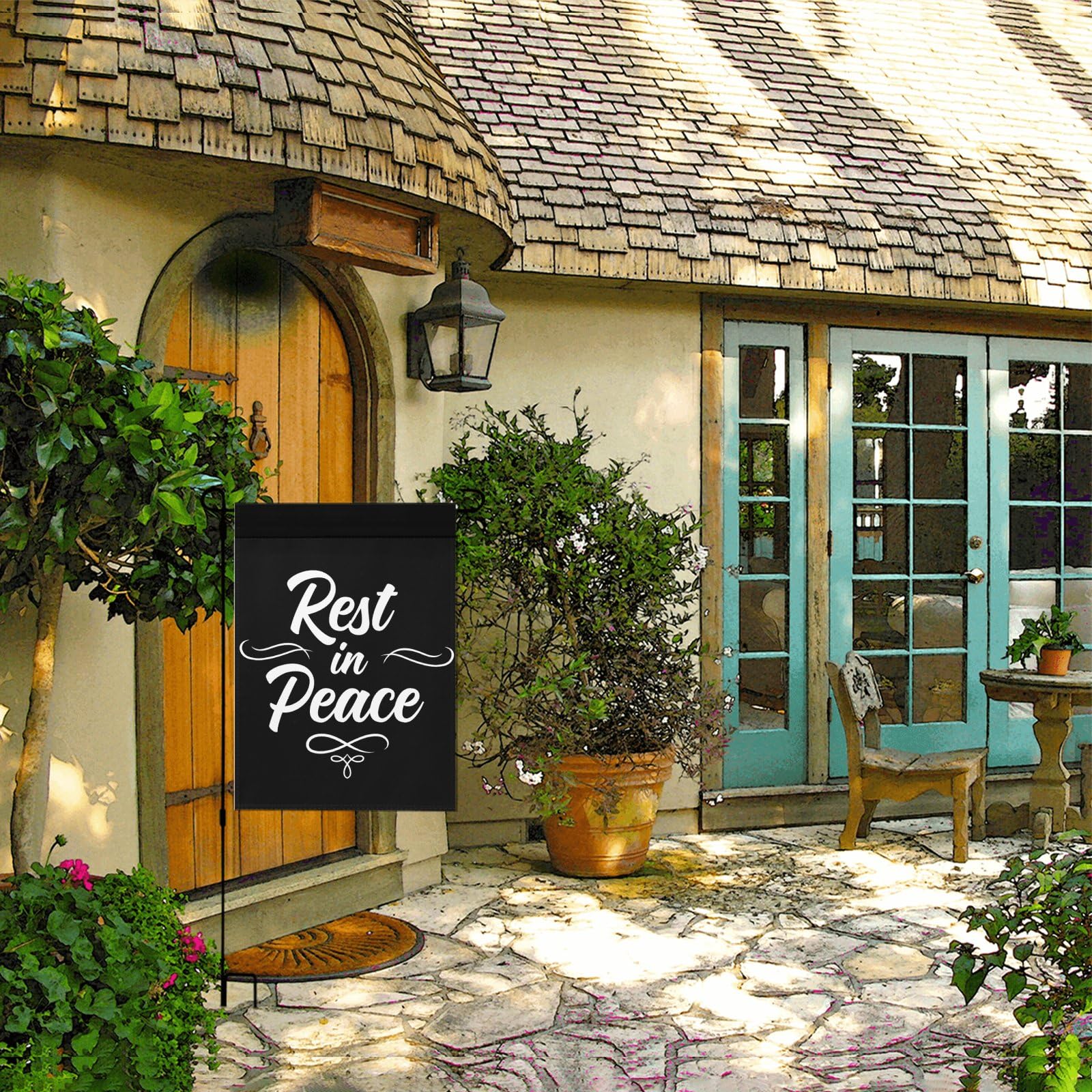 ガーデンオーナメント　REST IN PEACE Amazon.com : Rest In Peace Outdoor Flag, Decorative House
