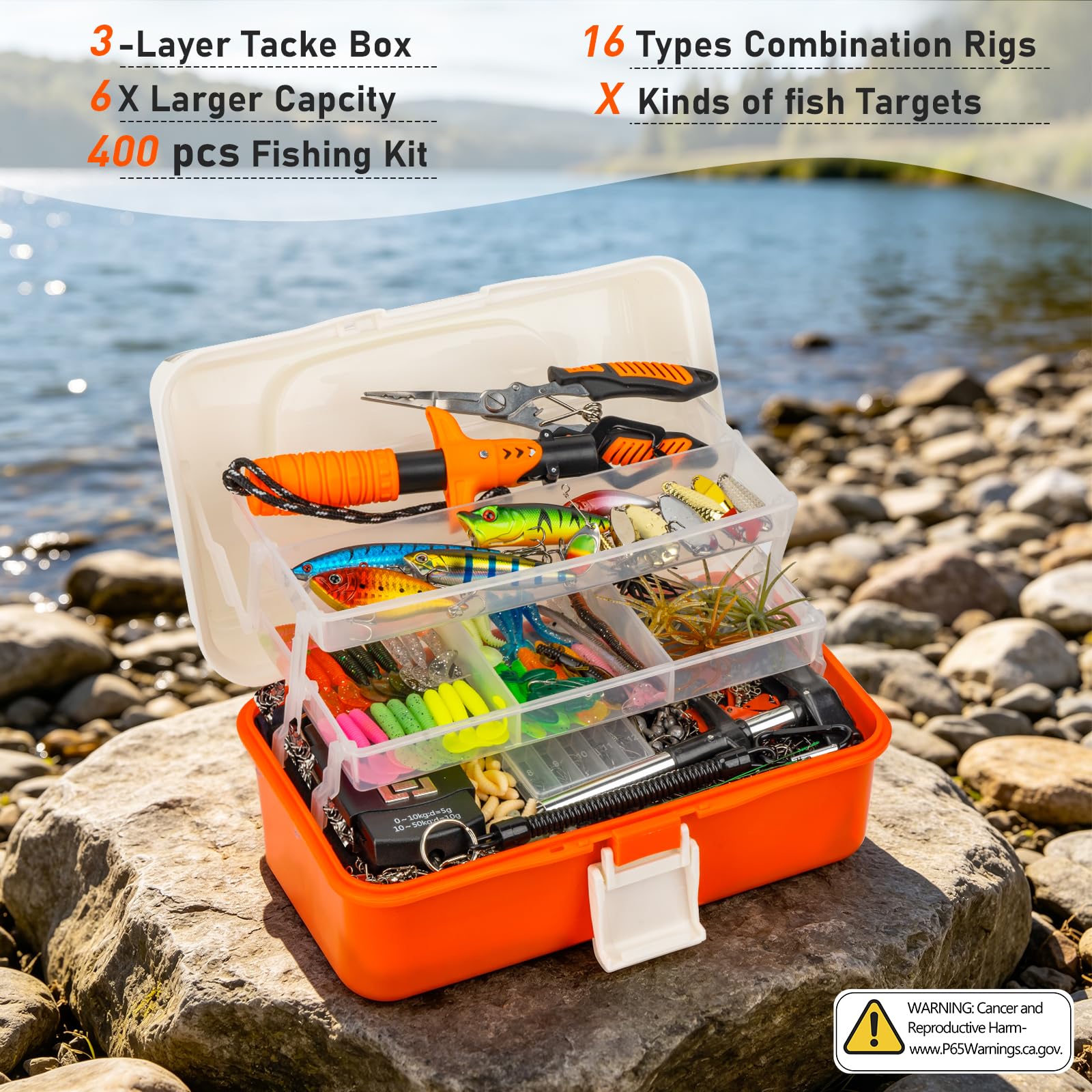 THKFISH Angelköder-Set, 400 Stück, orangefarbene Schachtel