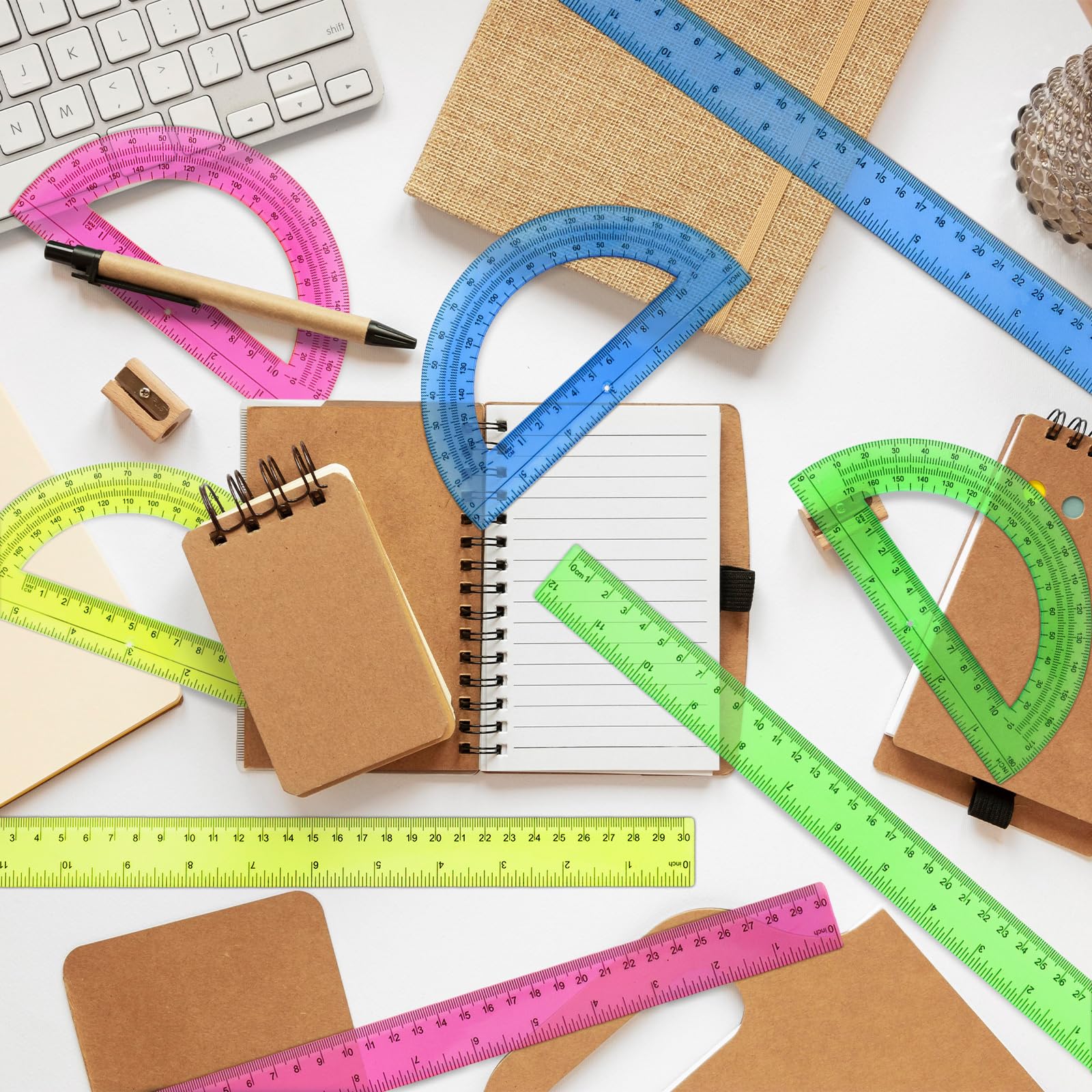 8pcs 6in Plastic Protractor with 12in Plastic Ruler Set,Clear Protractor Clear Ruler Math Geometry Protractor Ruler Set Student Classroom Protractor with Ruler,Transparent Protractor for School - Image 7