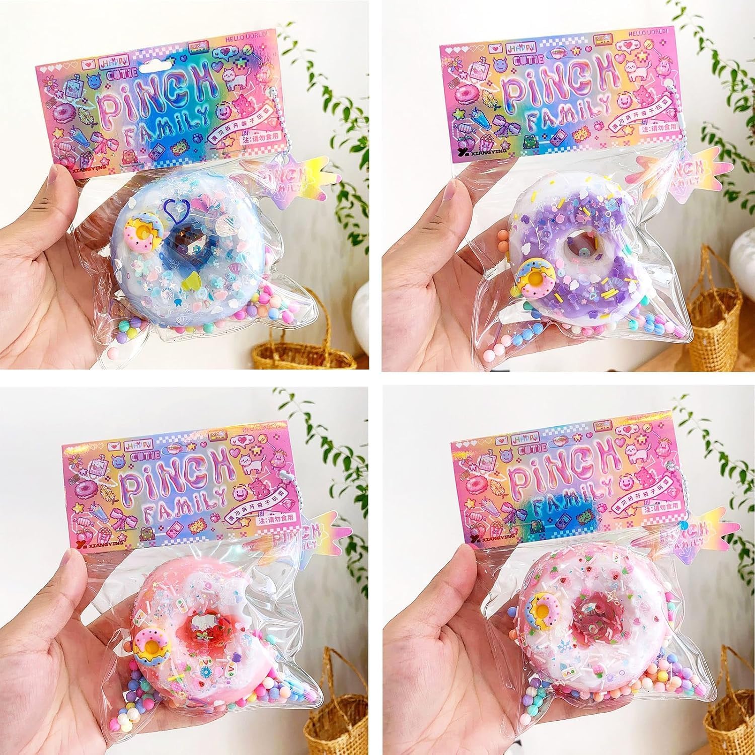 LUCKY 4 Pcs Taba Squishy Squeeze Toys Kit, Fufu Squishies Cute Fidget Toys PVC Sensory Stress Relieving OPP Packaging Gifts, Squishy Suitable for Adults