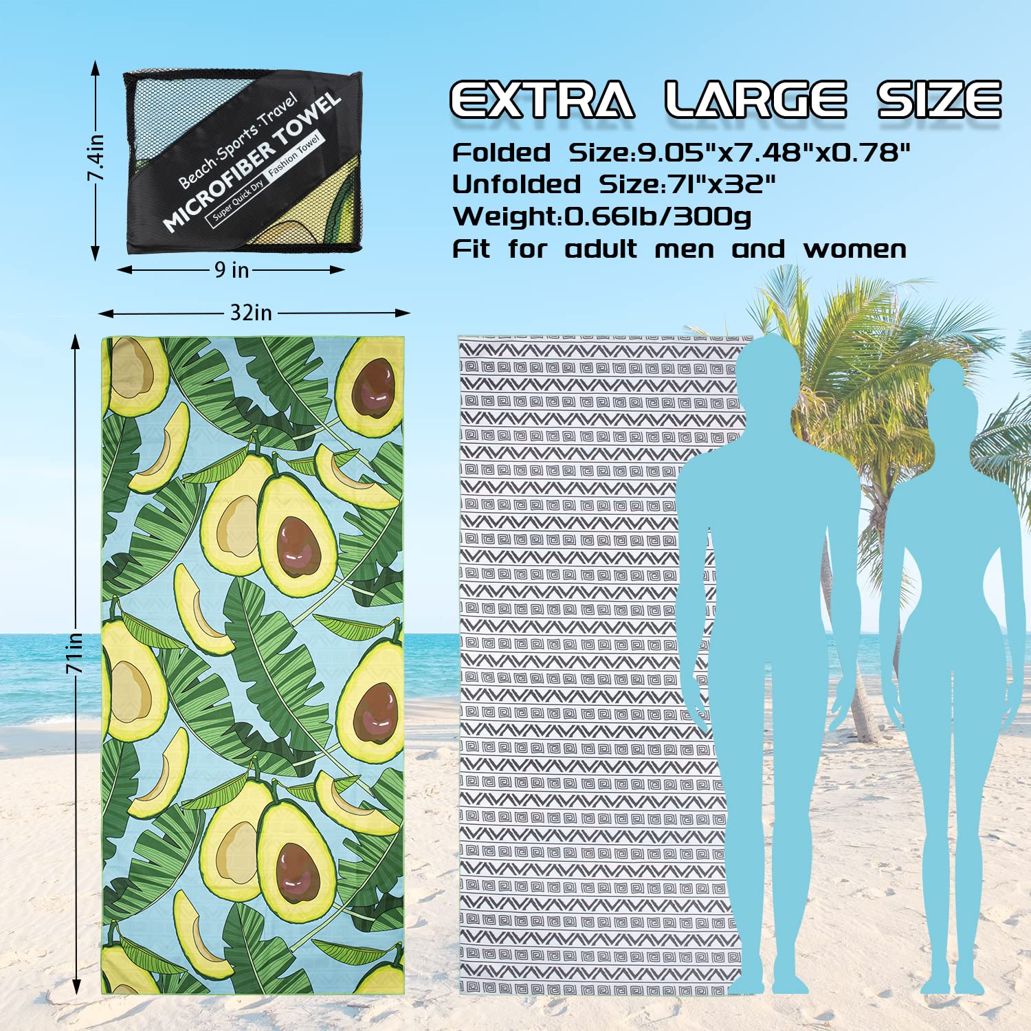 MEQUER Microfibre Beach Towel, Beach Towels for Adults 71"x32"Extra Large Quick Dry Sand Free Beach Towel - Image 2