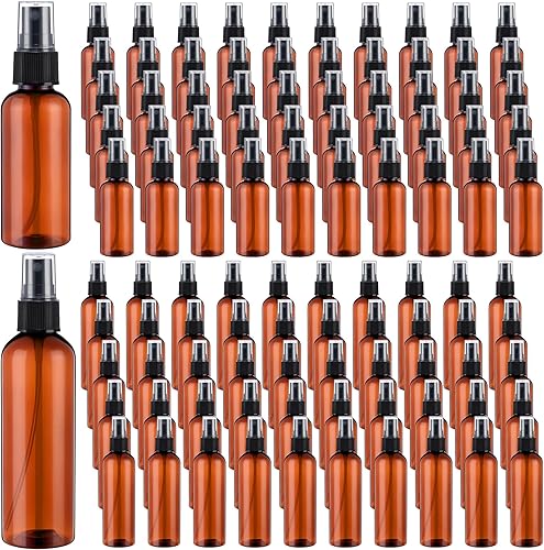 Mifoci 100 botellas de plástico de 4 onzas y 2 onzas, botellas pequeñas de pulverización a granel para aceites esenciales, rociador de niebla fina,