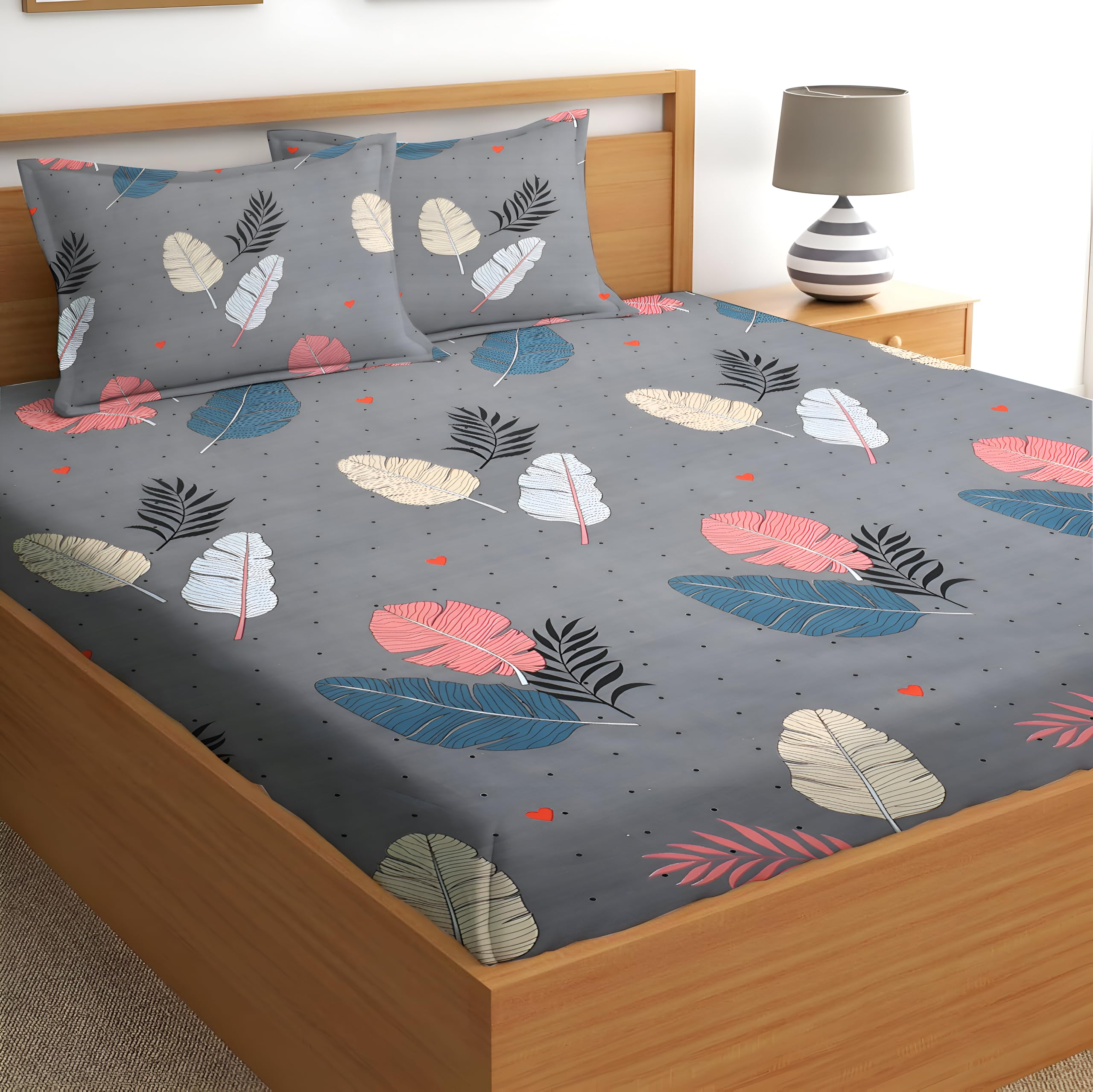 STARNSTYLE Premium 160 TC Ezyption Cotton Blend Floral Printed Pattern Double Bedsheet with 2 Pillow Covers Breathable& Wrinkle Free - 3 Pcs Set 228 x228 cm Grey Dark (B0C7BYFN47) Amazon Price History, Amazon Price Tracker