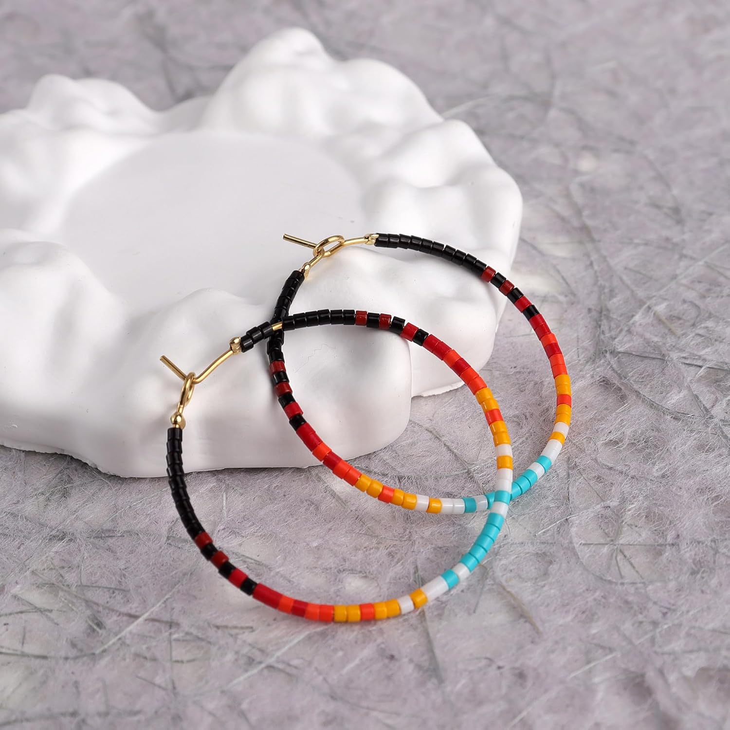 Sonatomber Handmade Boho Colorful Beaded Large Gold Hoop Earrings for Women, Bohemian Seed Beads Circle Hoops Cartilage Hypoallergenic Holiday Prom Jewelry Gift - Image 7