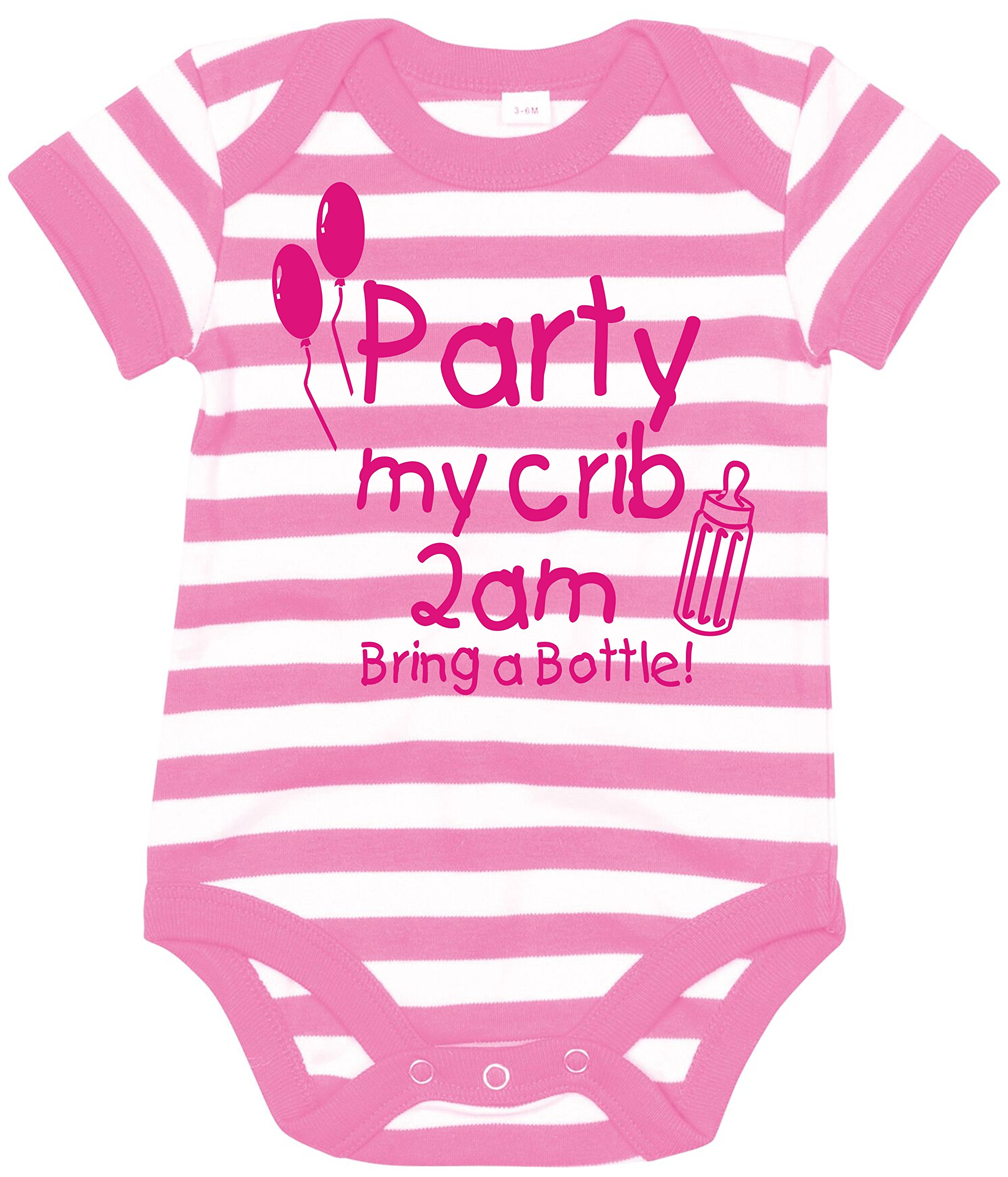 Edward Sinclair Bubblegum Pink And White 3-6Months | Bubblegum Pink | White Striped | Bodysuit | Party At My Crib | 2Am Bring A Bottle | Hot Pink Print