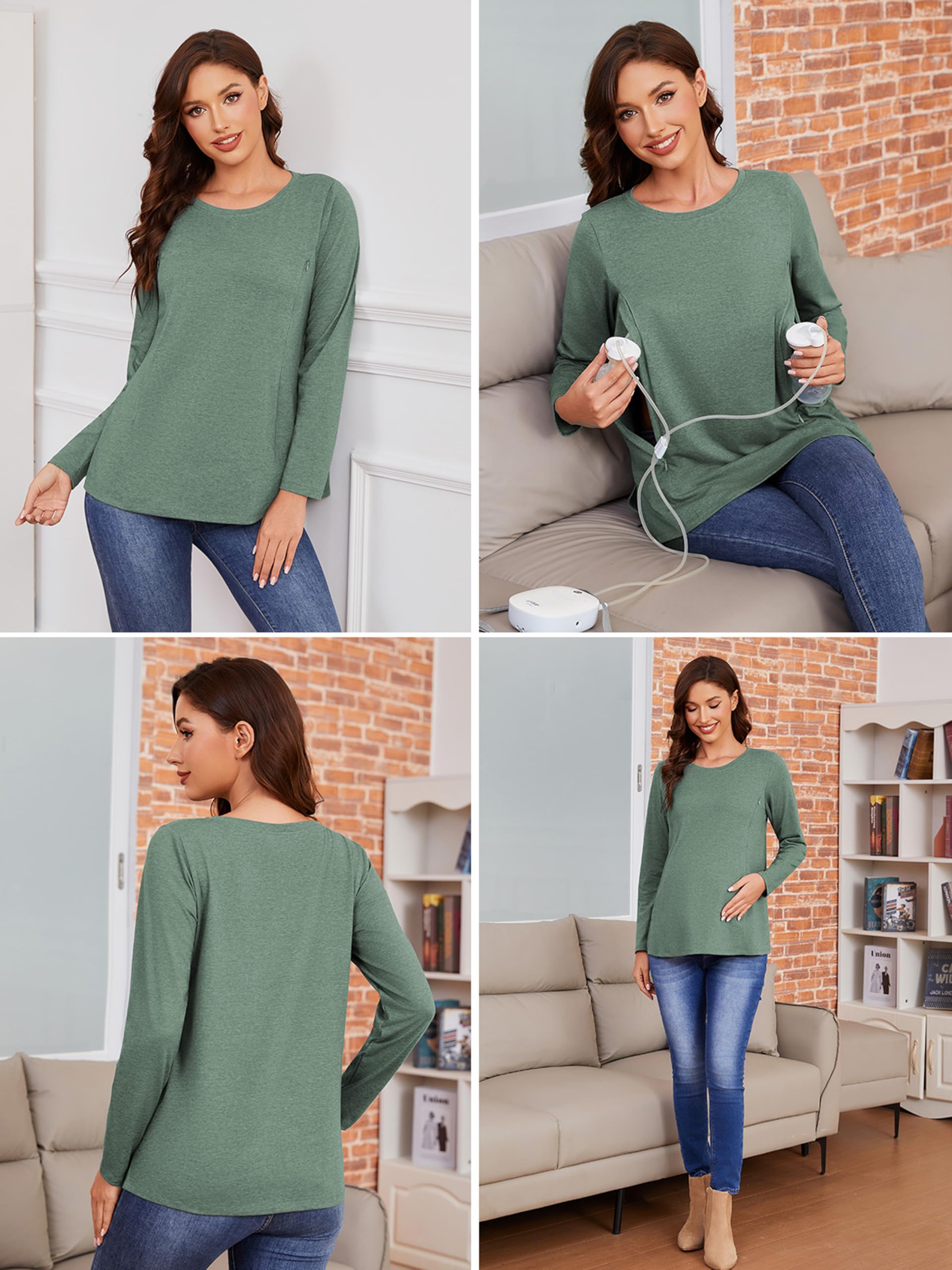 Confezione da 3 magliette da allattamento da donna con chiusura lampo, a maniche lunghe, abbigliamento premaman invernale