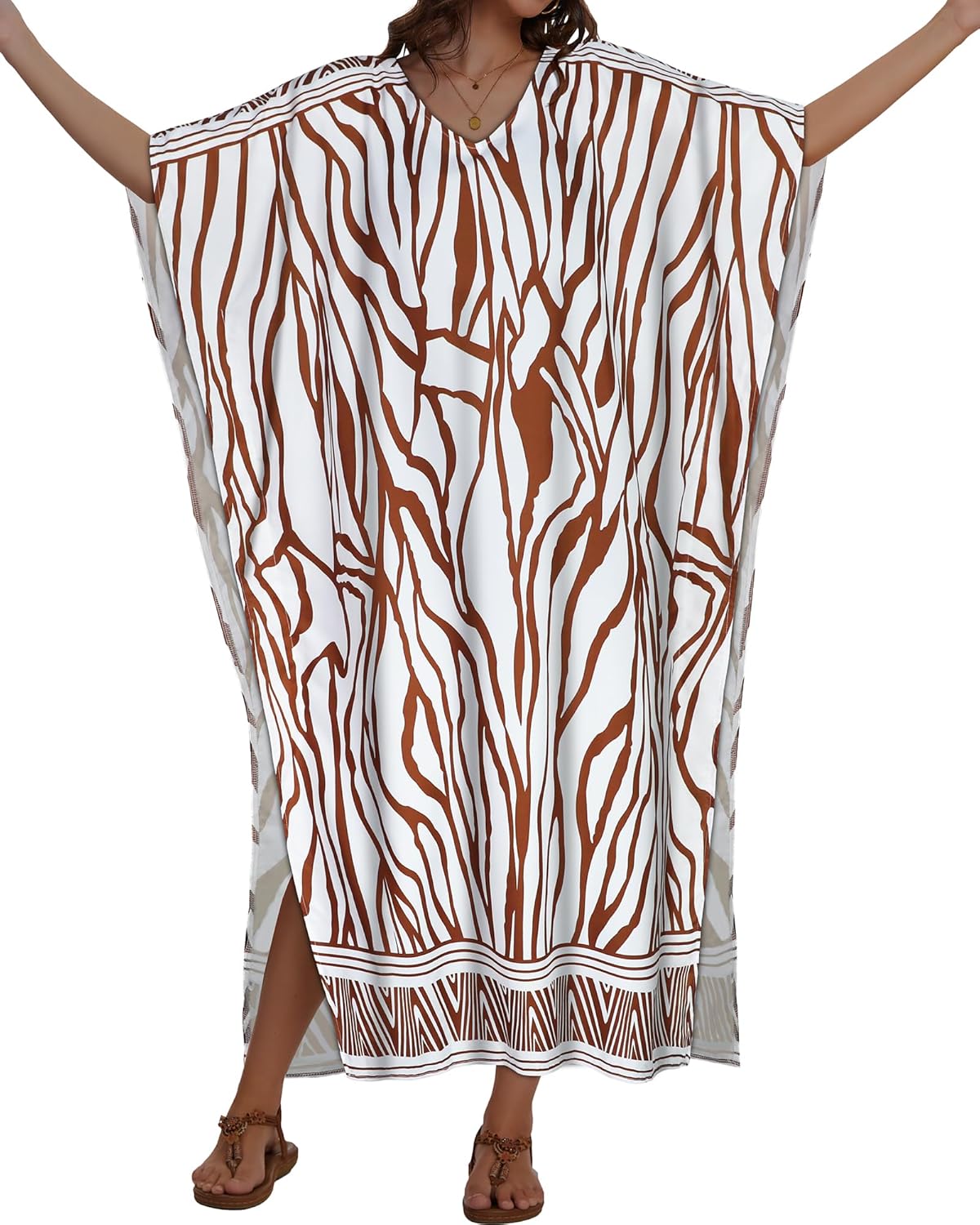 Kaftan Dresses for Women Plus Size V Neck Caftan Long Batwing Sleeve Swimsuit Cover Up Beach Swimwear - Image 6