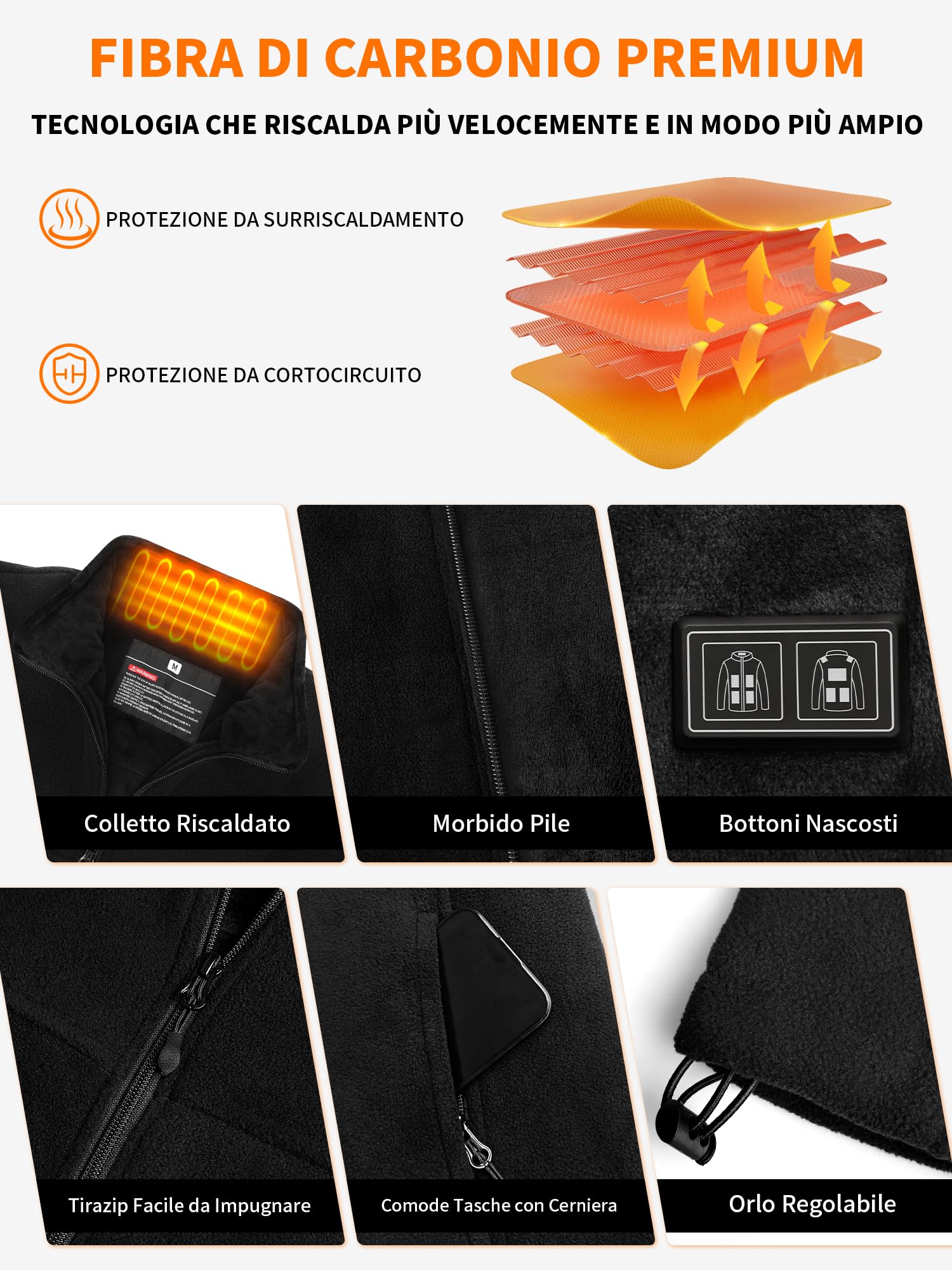 Giacca Riscaldata Uomo con Batteria 18400 mAh, Giubbotto Gilet Pile Riscaldato Uomo con Power Bank, Invernale Abbigliamento Riscaldato Lavoro Moto, 10 Zone di Riscaldamento