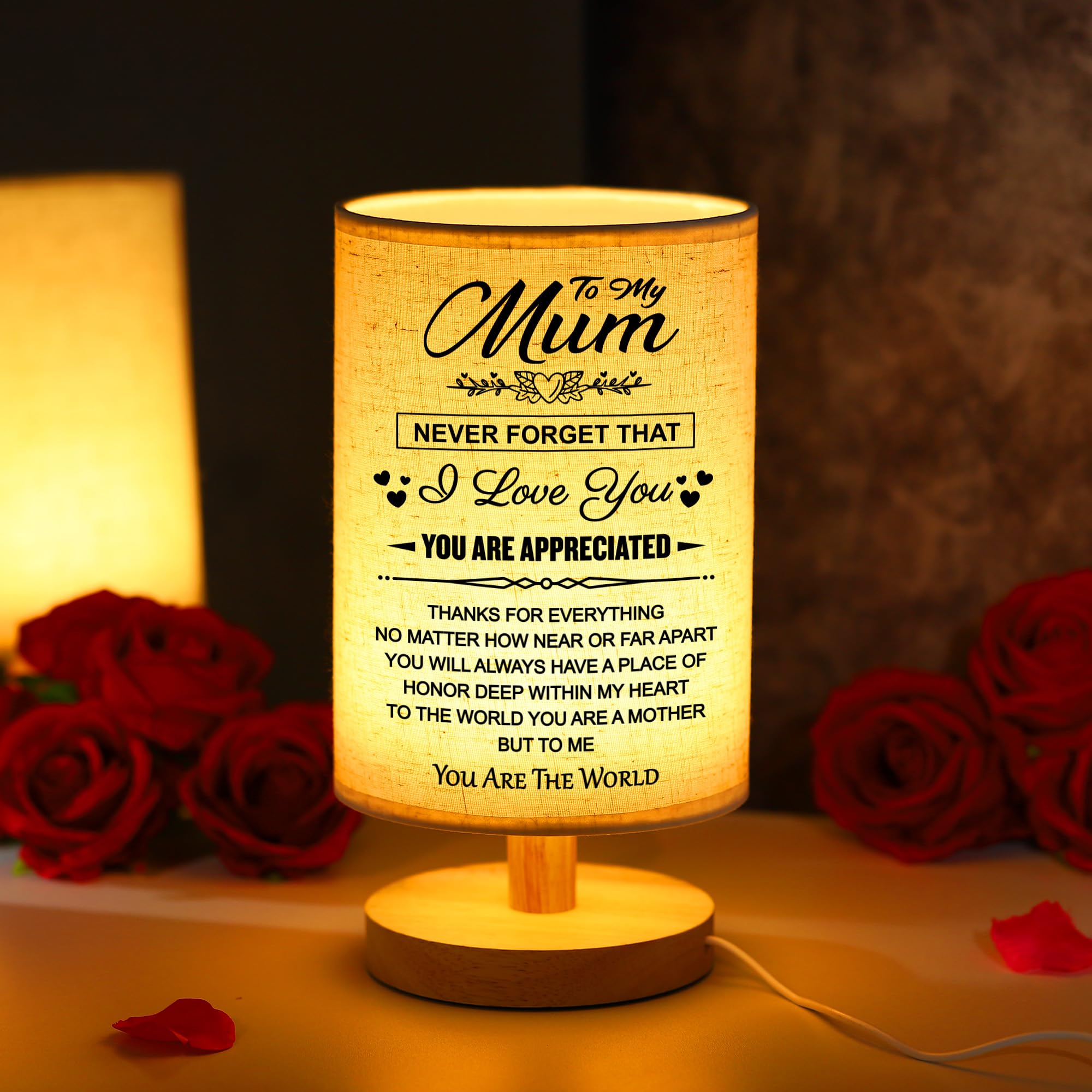 Unique Mum Birthday and Comfort Gift, Heartfelt Message Wooden Table Lamp โ USB Night Light Gifts for Mum from Daughter Son (Mum-2) โ image 1