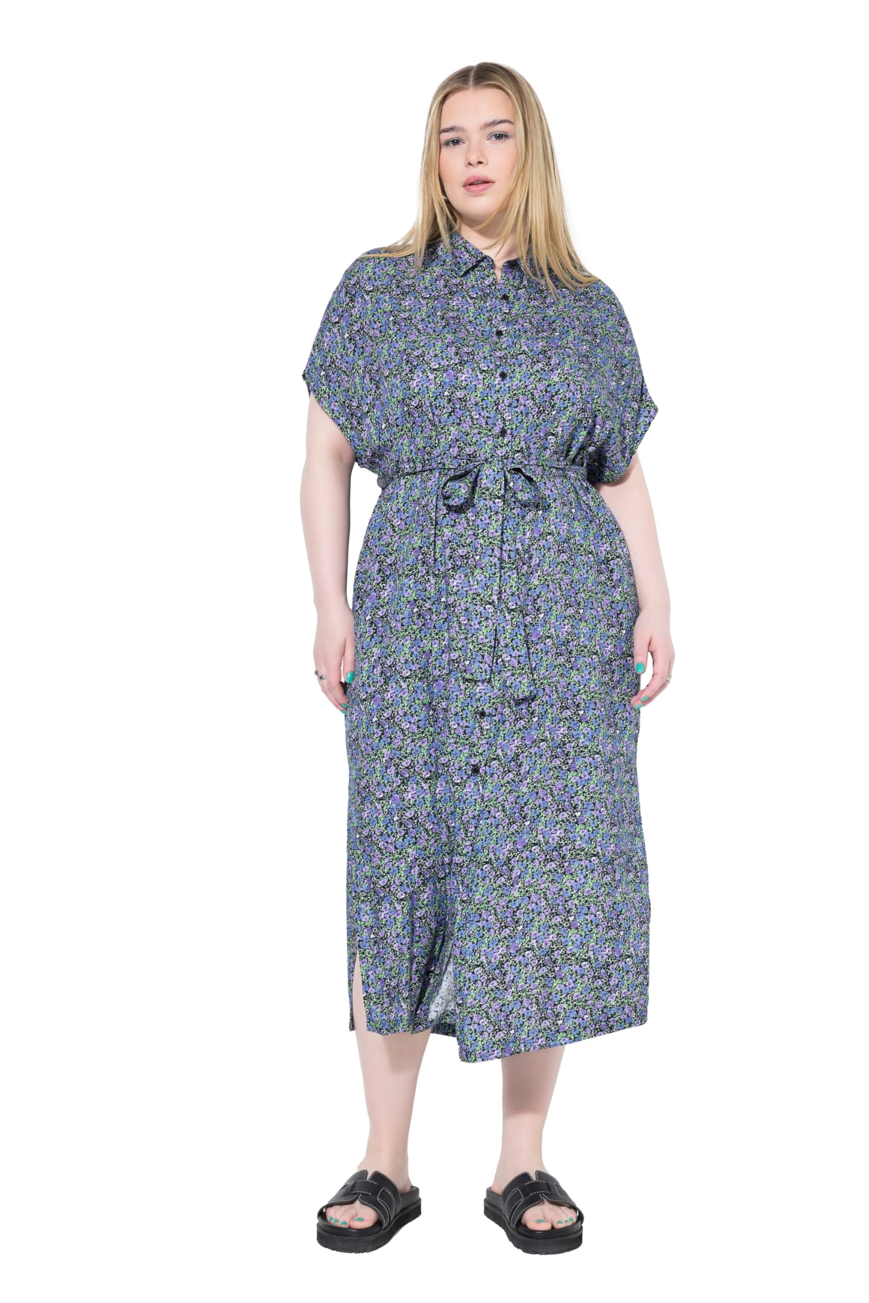 Studio Untold Damen große Größen Übergrößen Plus Size Maxikleid, Hemdblusenkleid, Flower-Print 841537