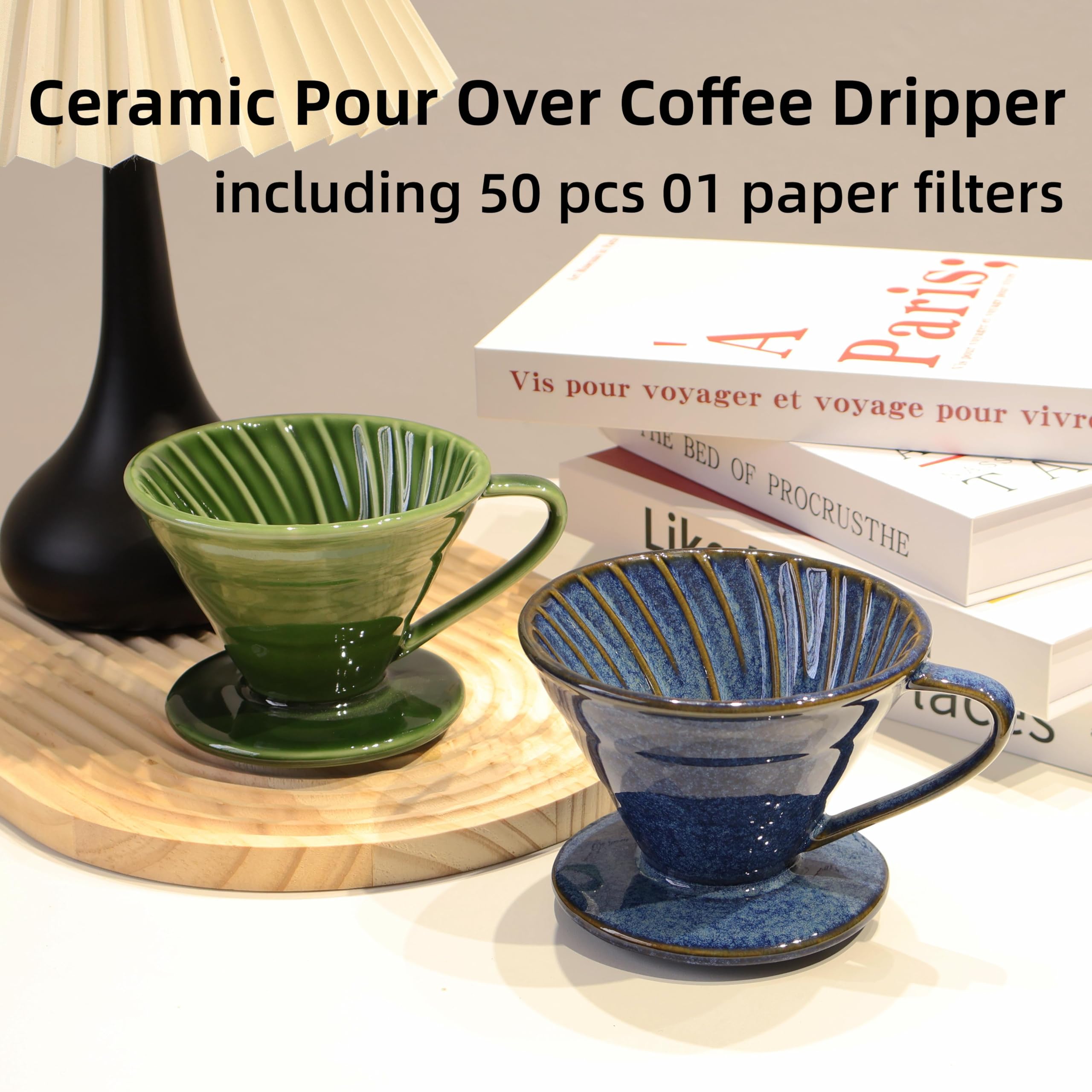 Keramik-Kaffeetropfer mit 50 Filtern, 01 Pour Over Kaffeebereiter, Porzellan, V 60, handgebrühtes Set, Keramik, handwerkliches Tropfbrauen, Barista, Geschenk für 1–2 Personen, Reisen,
