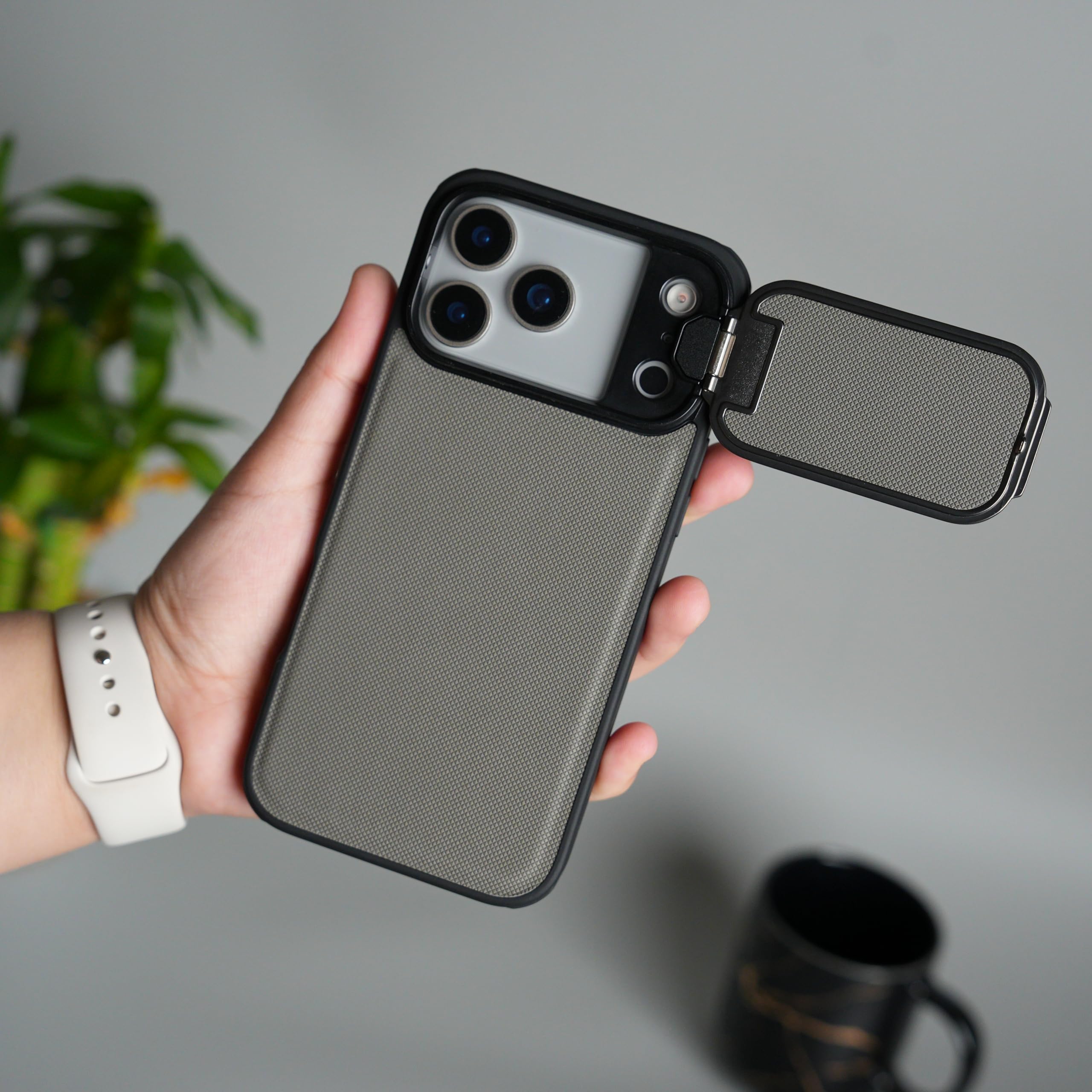 FRATO Premium Metal Camera Cap Stand Case Cover for iPhone 17 Pro | Built-in Kickstand | Shockproof Slim Design | 360° Camera Protection (Gray, iPhone 17 Pro)-image-22