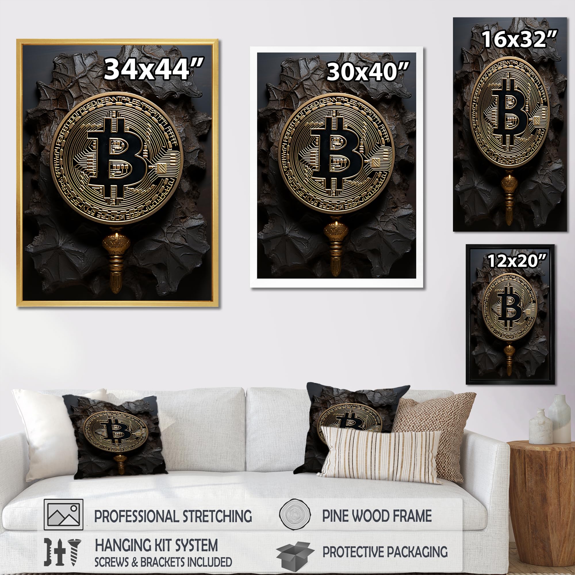 Amazon.com: DesignQ Large Fashion Bitcoin Wall Art, The Dark Elegance Of  Bitcoin, Fashion Bitcoin Gold Framed Wall art decor, Black Canvas wall art,  30x40 inches: Posters & Prints