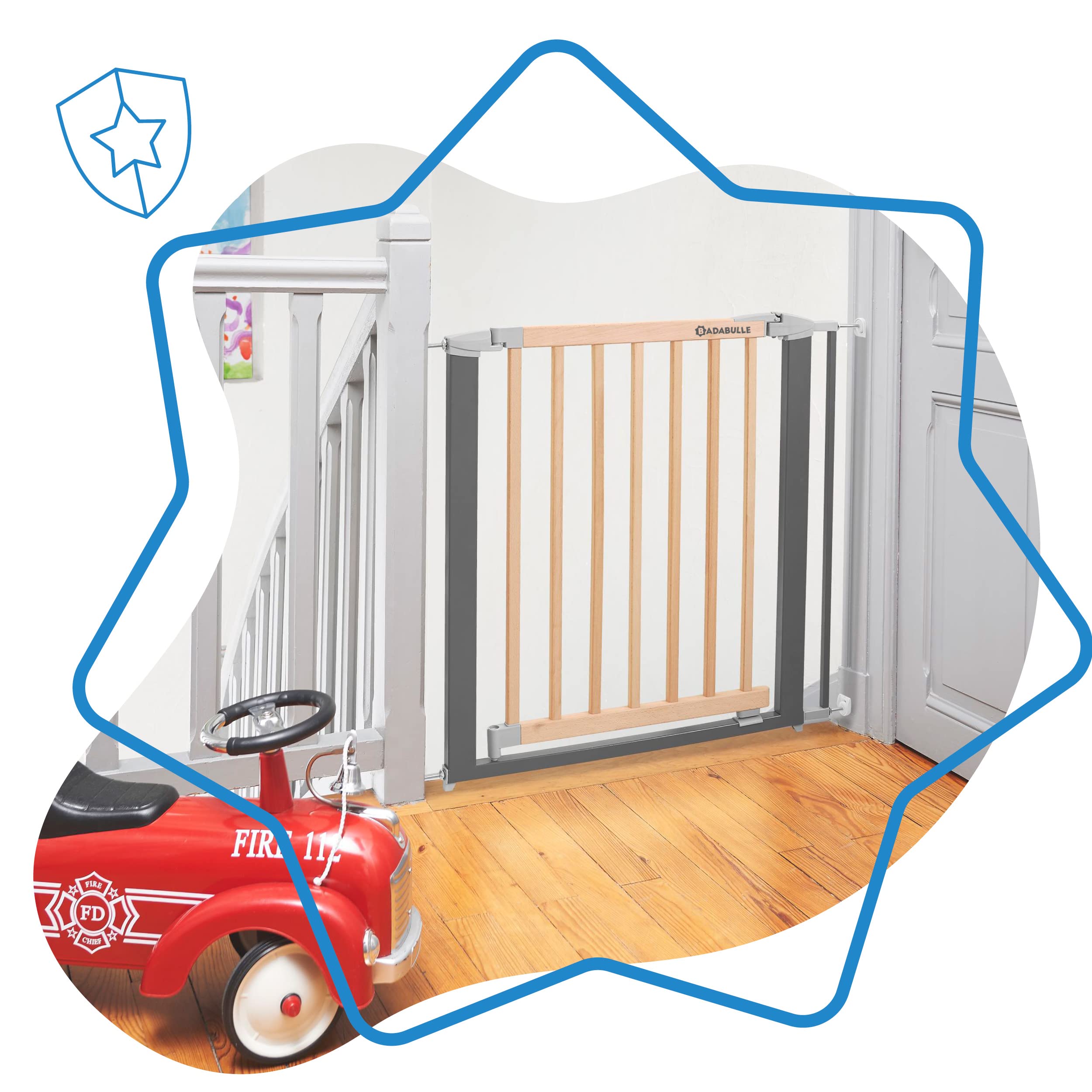 Badabulle Barrera de seguridad Safe & Lock Madera Metal - Apertura de 73 a 81,5 cm, B025233
