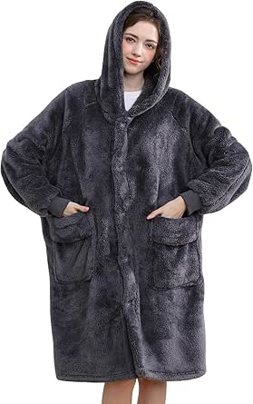 Manta Con Capucha Cálida Y Duradera Para Mujeres Y Hombres Adultos Sudadera Tipo Manta Calida Y Acogedora Con Bolsillos Grandes Y Cinturilla Azul Marino