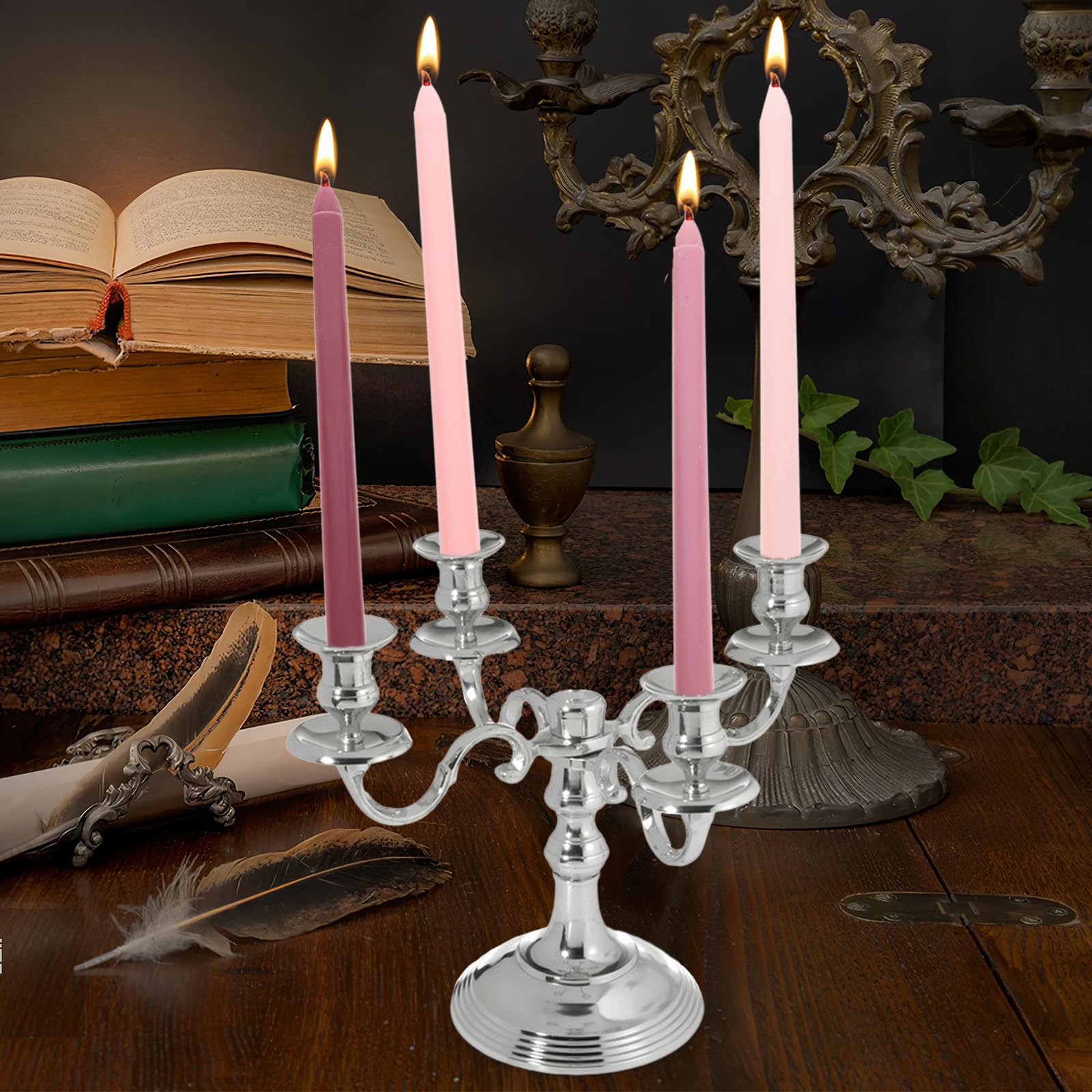 TOYANDONA Candela Profumata a Palo lungo Sfumata Rosa, senza Fumo, Set da 4 Pezzi per Decorazione Romantica e Atmosfera Cena Nozze