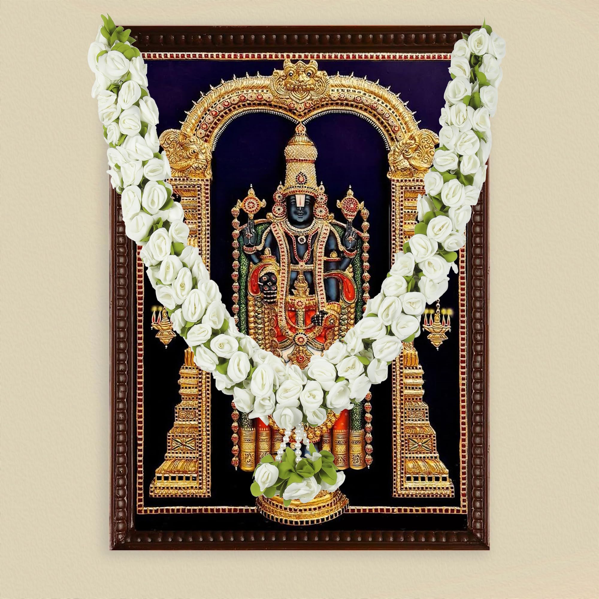 Daedal Crafters Flower Garland for Pooja Mandir Decoration, Hanging Mala for Photo Frame, Decorative Haar Mala for God Idols, Photo Frames of Loved Ones, Ancestors, Pitra & Pooja Room Décor (40 inch)