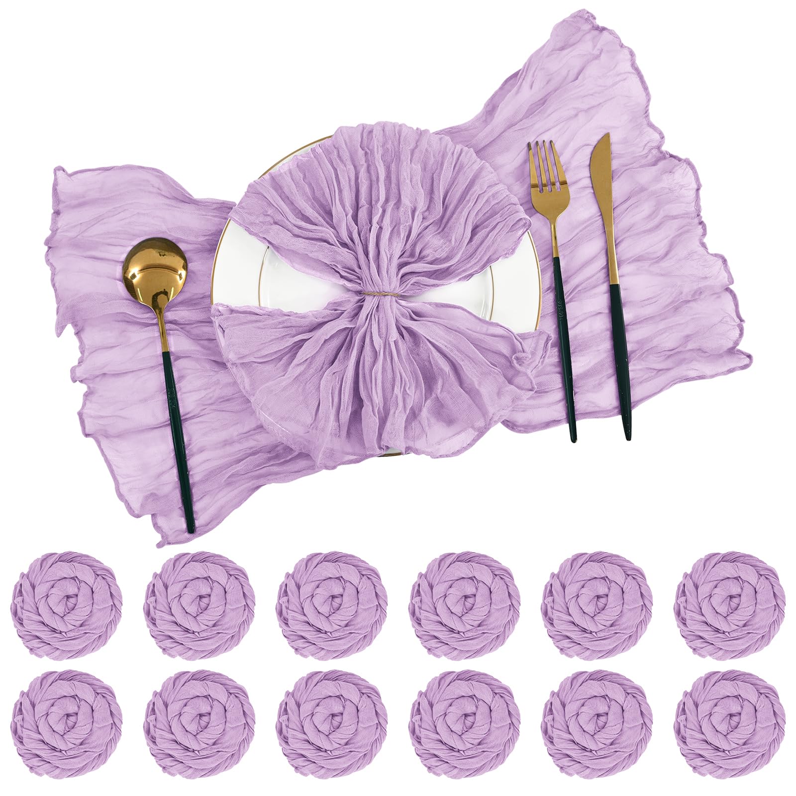 Lot de 42 serviettes de table rustiques en gaze et étamine, 50,8 x 50,8 cm, style bohème et décoratif pour mariage, dîner, famille, usage quotidien ou fêtes (violet clair)
