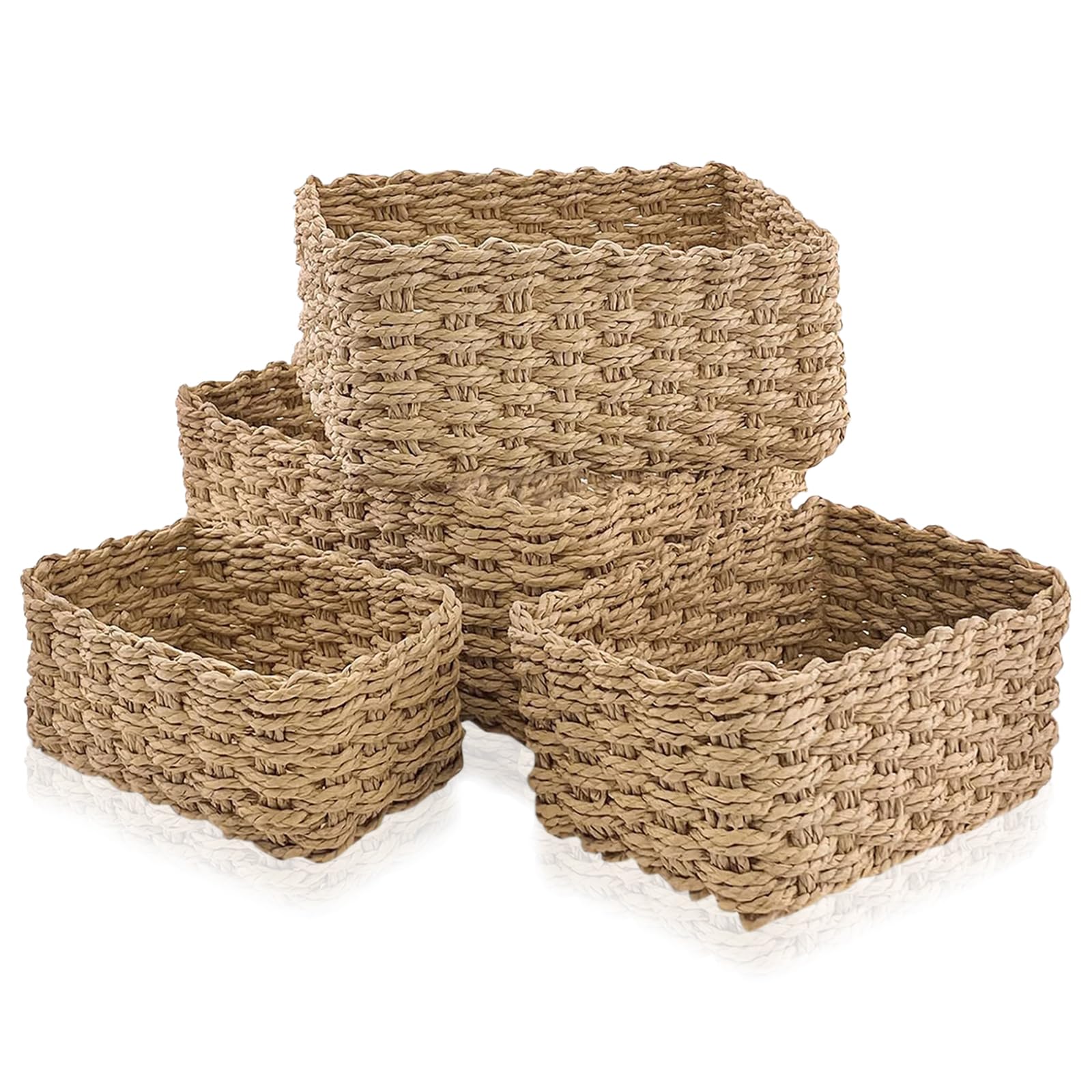 4 PCS Wicker Basket, Small Wicker Baskets for Hampers Gifts, Multifunctional Woven Storage Baskets Empty for Home Decor, Bin Organizer Divider for Cupboards Drawer Closet Shelf Dresser